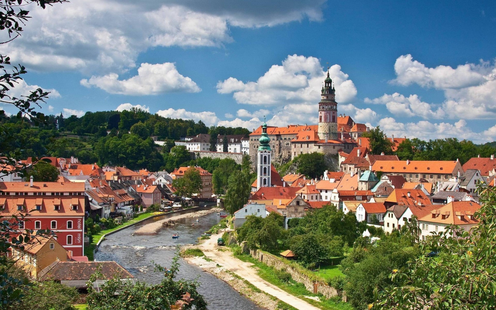 medieval, house, czech, cityscape, church, residential district, orange, ancient, architecture, urban Skyline, tourism, city, the past, townscape, 1080P, HD Wallpaper