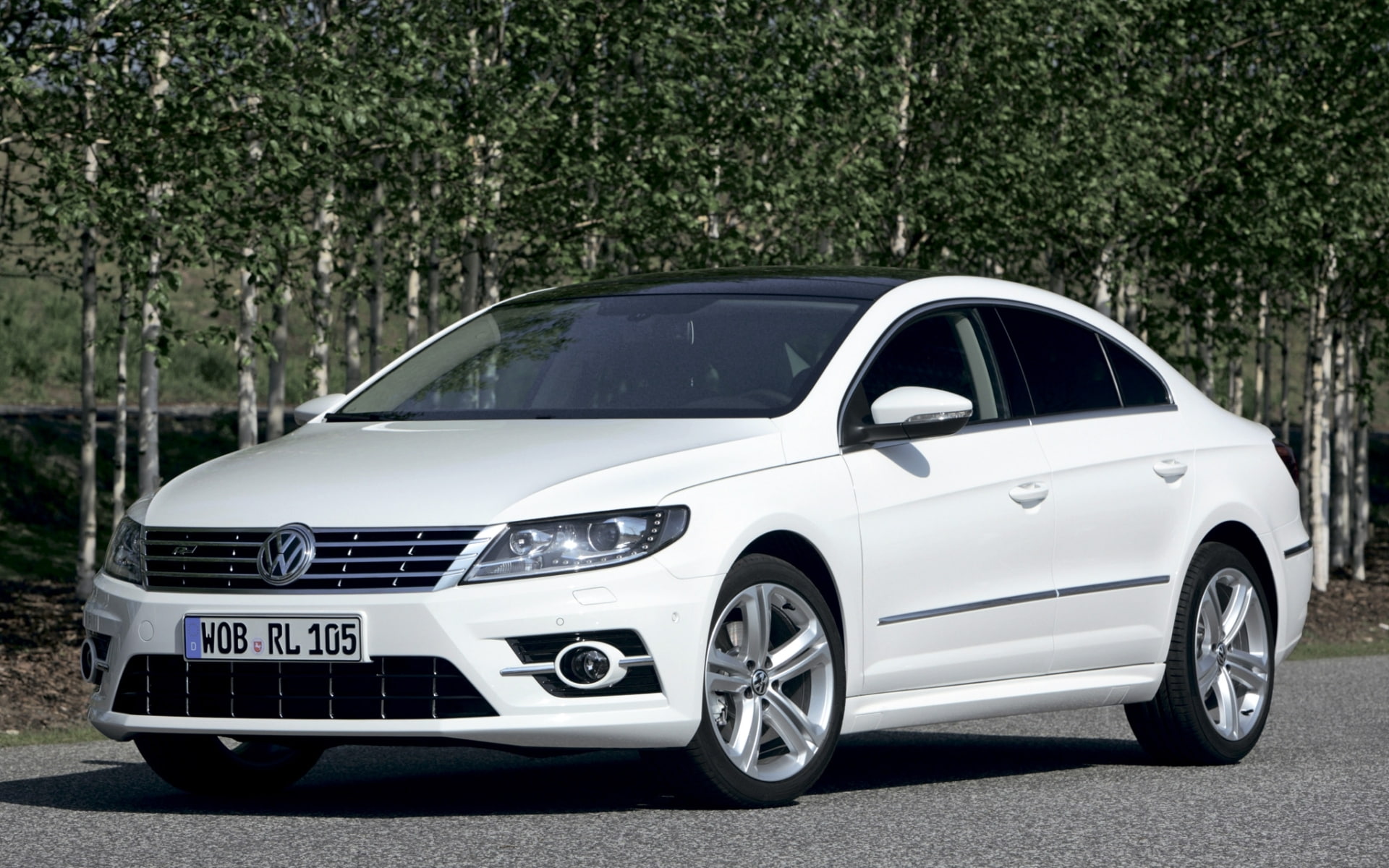 1080P, r-line, Volkswagen, coupe, trees, background, the front, Passat, white, HD Wallpaper