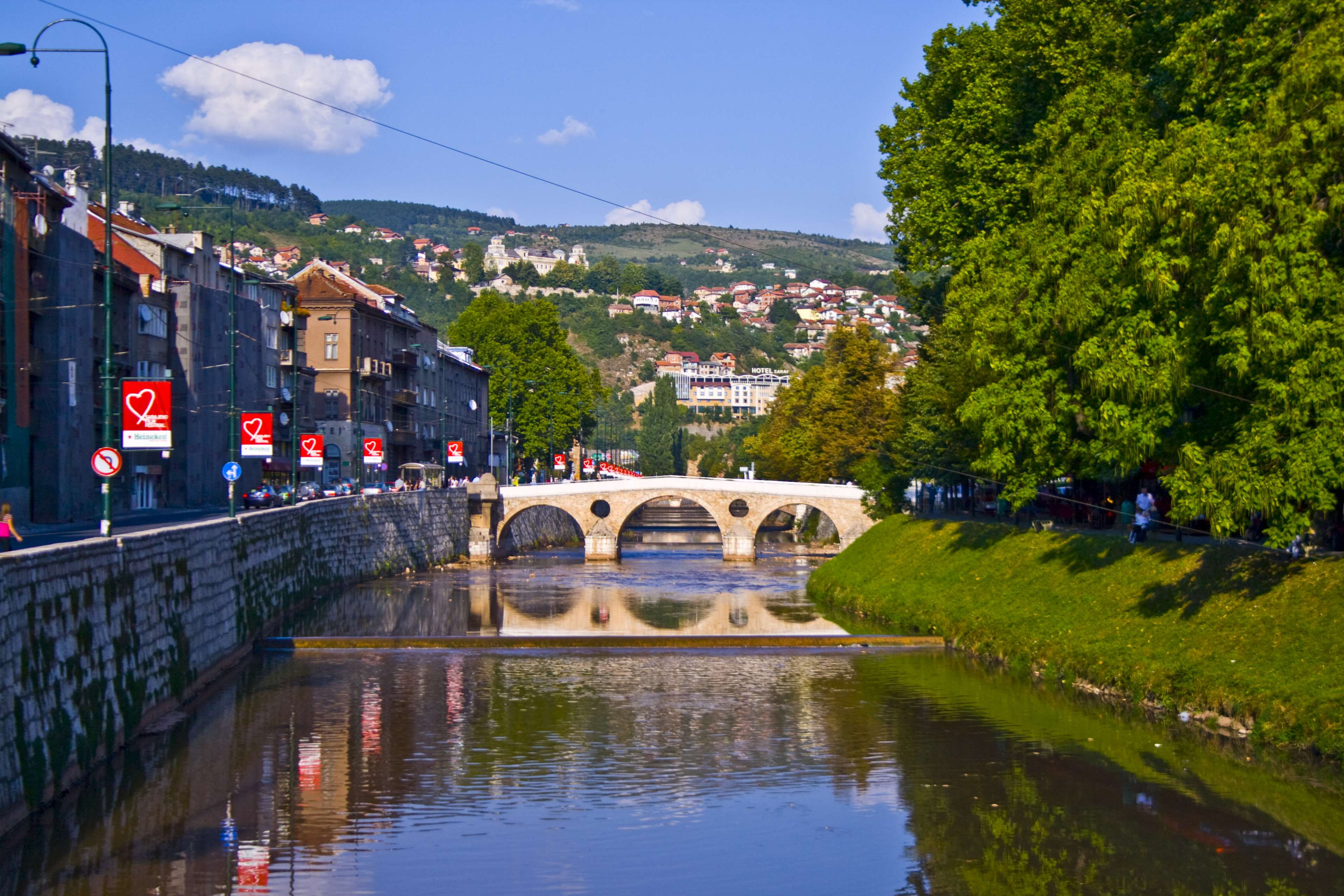 arch, built structure, balkans, city, sky, arch bridge, tree, river, reflection, nature, bosnia, day, causevic, southerneurope, water, bih, connection, HD Wallpaper