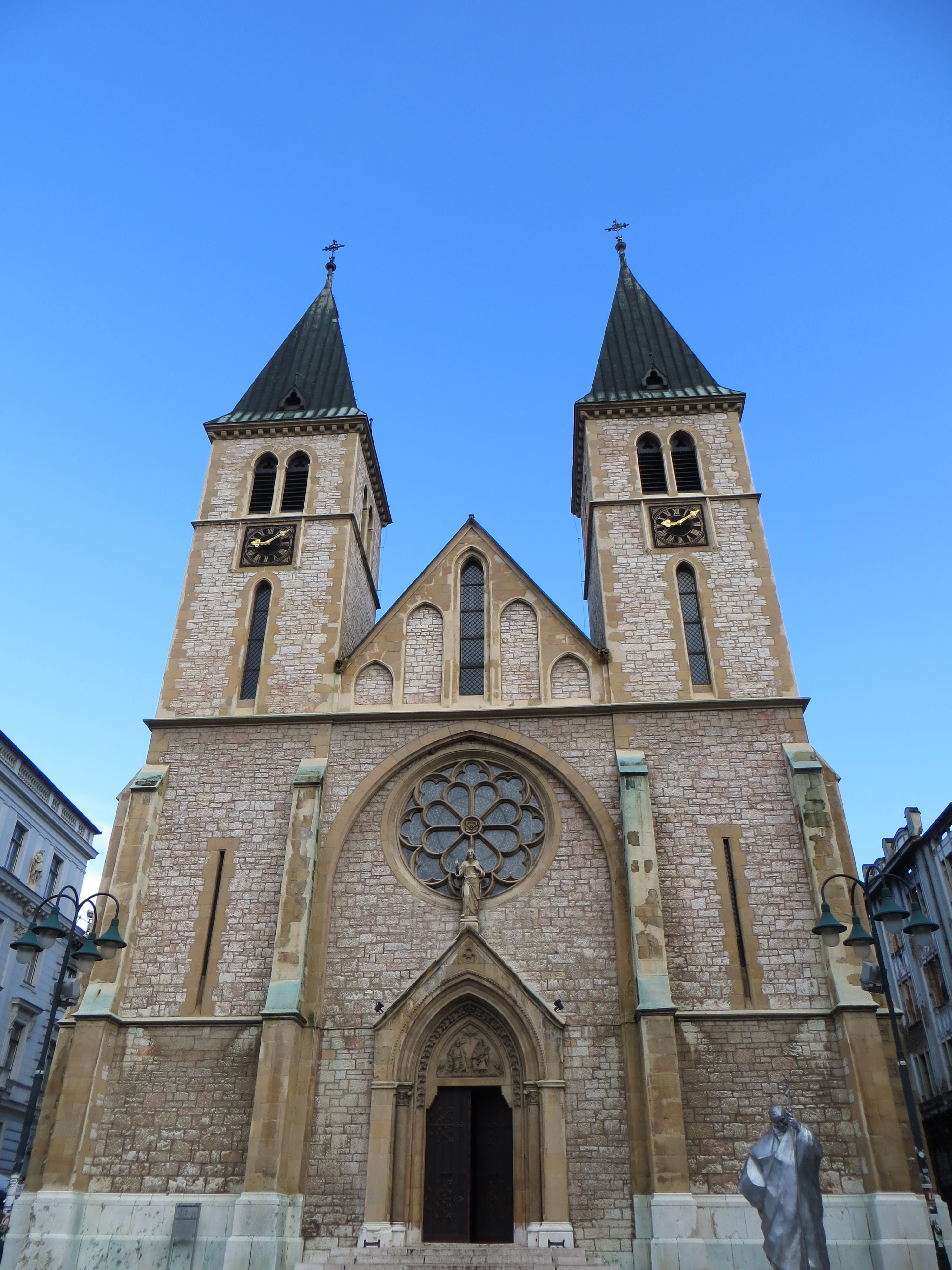 day, tower, spirituality, nature, building exterior, building, clear sky, architecture, bosnia, built structure, cross, place of worship, no people, sacred heart cathedral, Phone HD Wallpaper