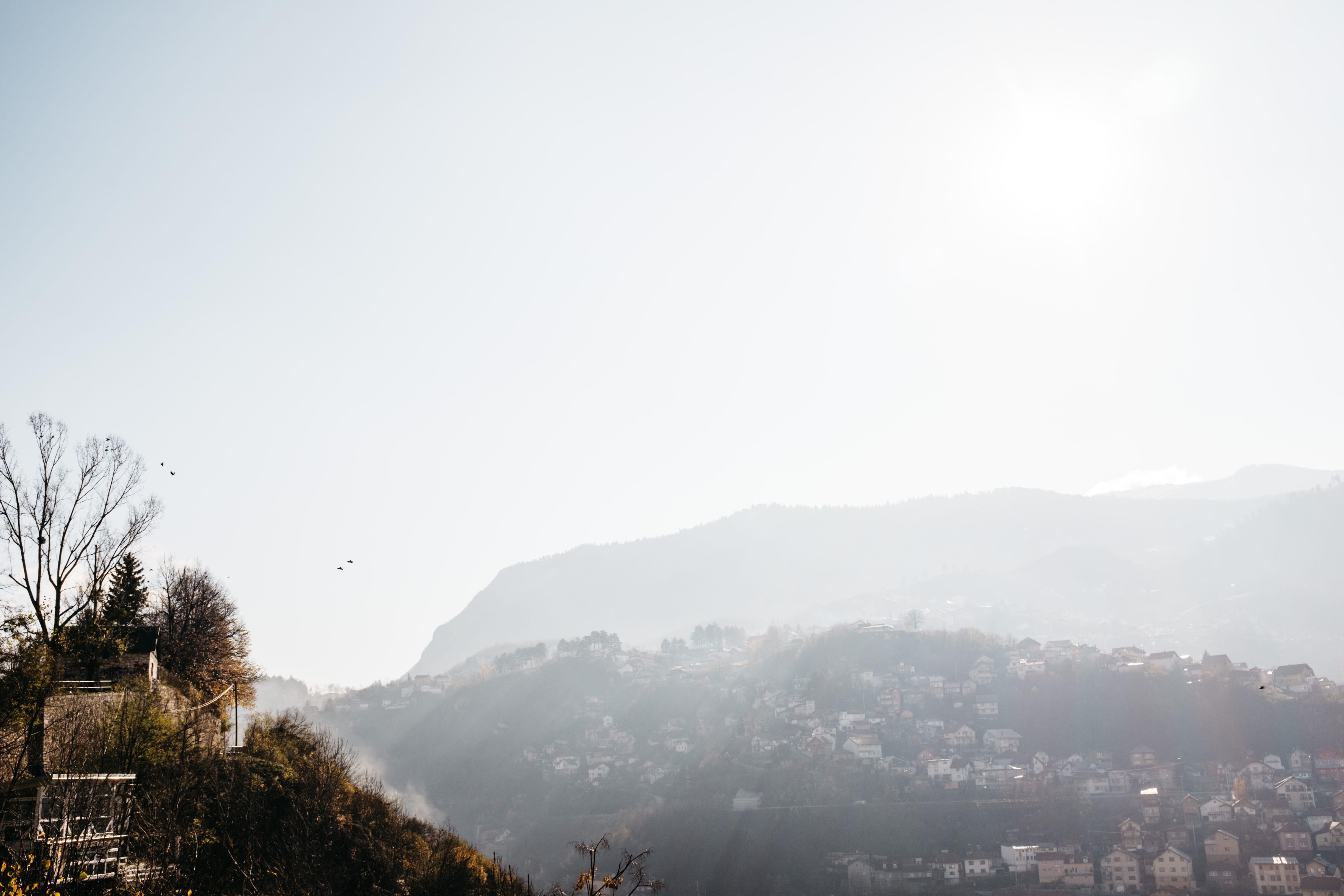 bosnia, tranquil scene, landscape, autumn, view, copy space, environment, mountain, beauty in nature, day, scenics - nature, building exterior, birds, plant, HD Wallpaper
