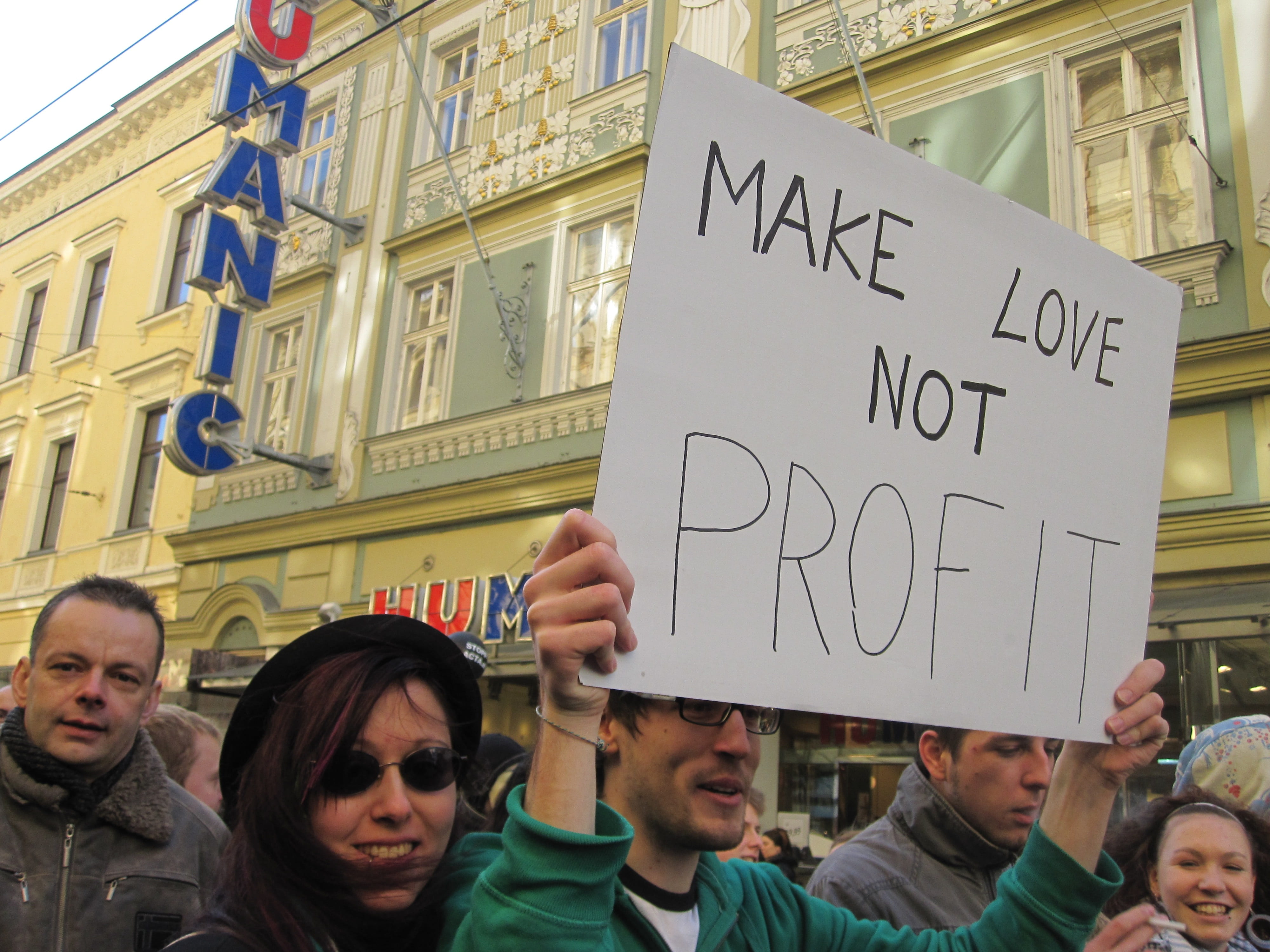 headshot, banner - sign, adult, day, emotion, outdoors, shield, people, protest, standing, profit, building exterior, love, real people, women, 4K, architecture, HD Wallpaper