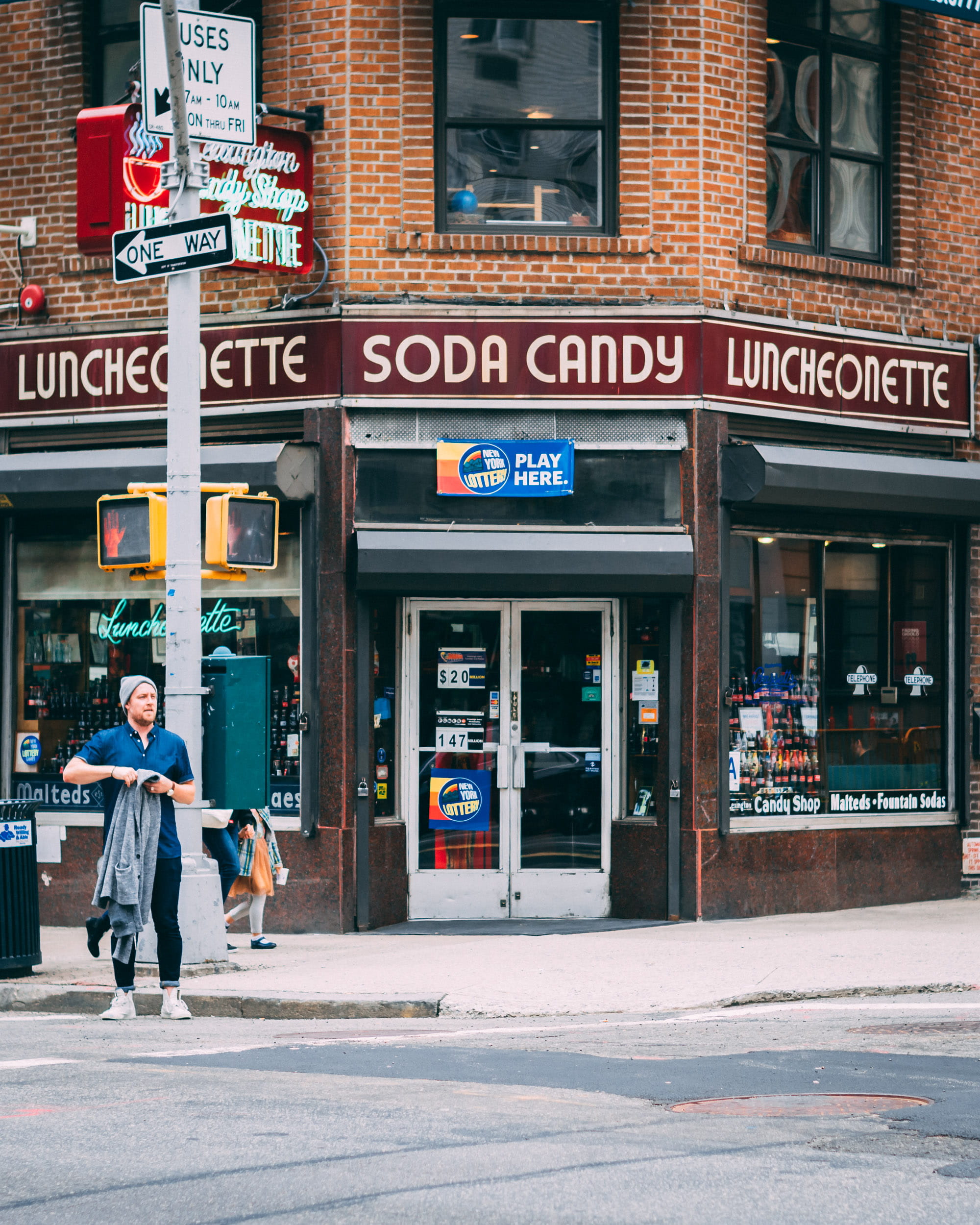 corner store, leisure activity, adult, built structure, incidental people, street, day, store, deli, candy, building exterior, ny, men, street photography, Phone HD Wallpaper