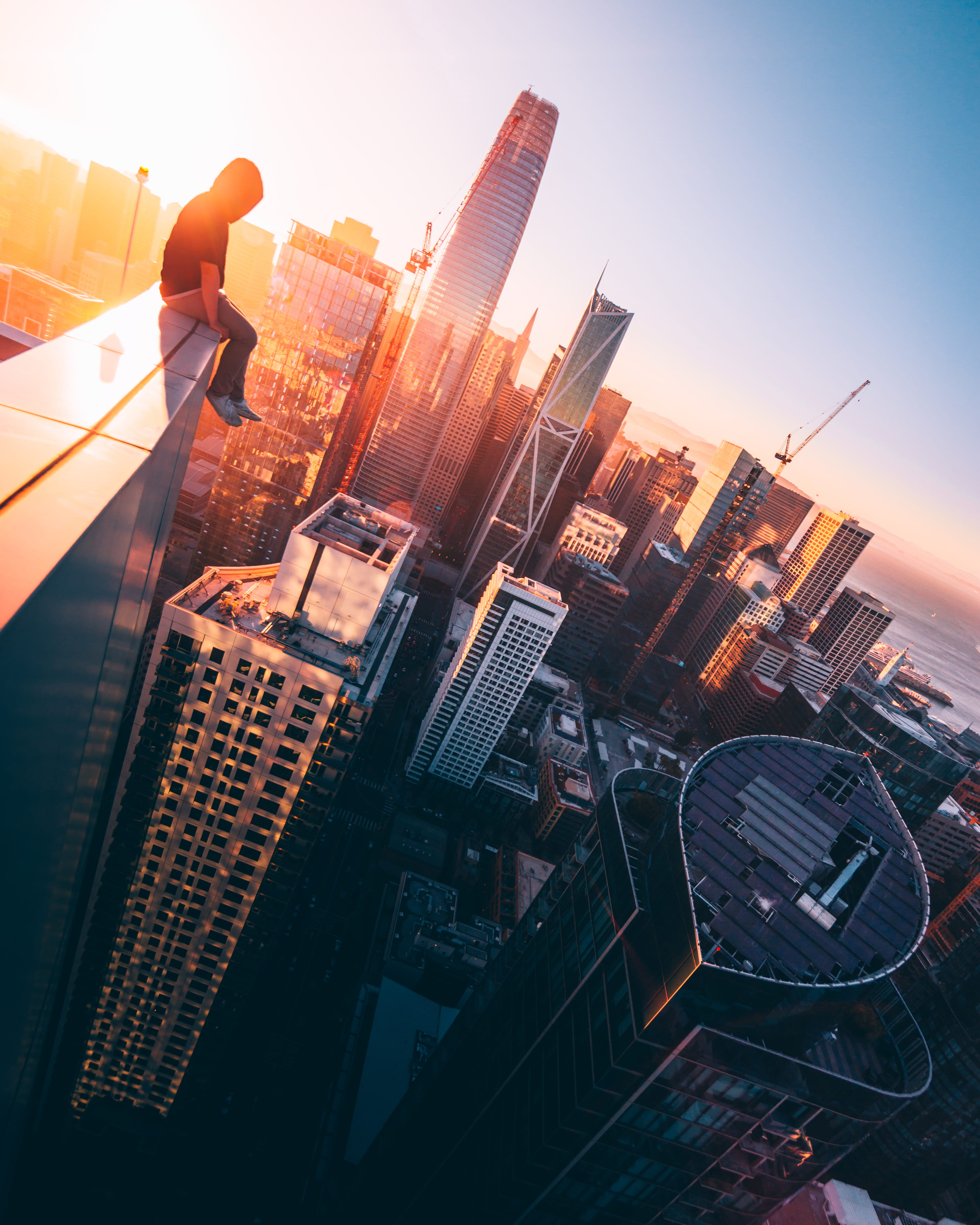 aerial View, uSA, street, sat, asia, height, travel Destinations, sunrise - Dawn, daytime, sun, top, city, men, rooftop, travel, financial District, office Building, Phone HD Wallpaper