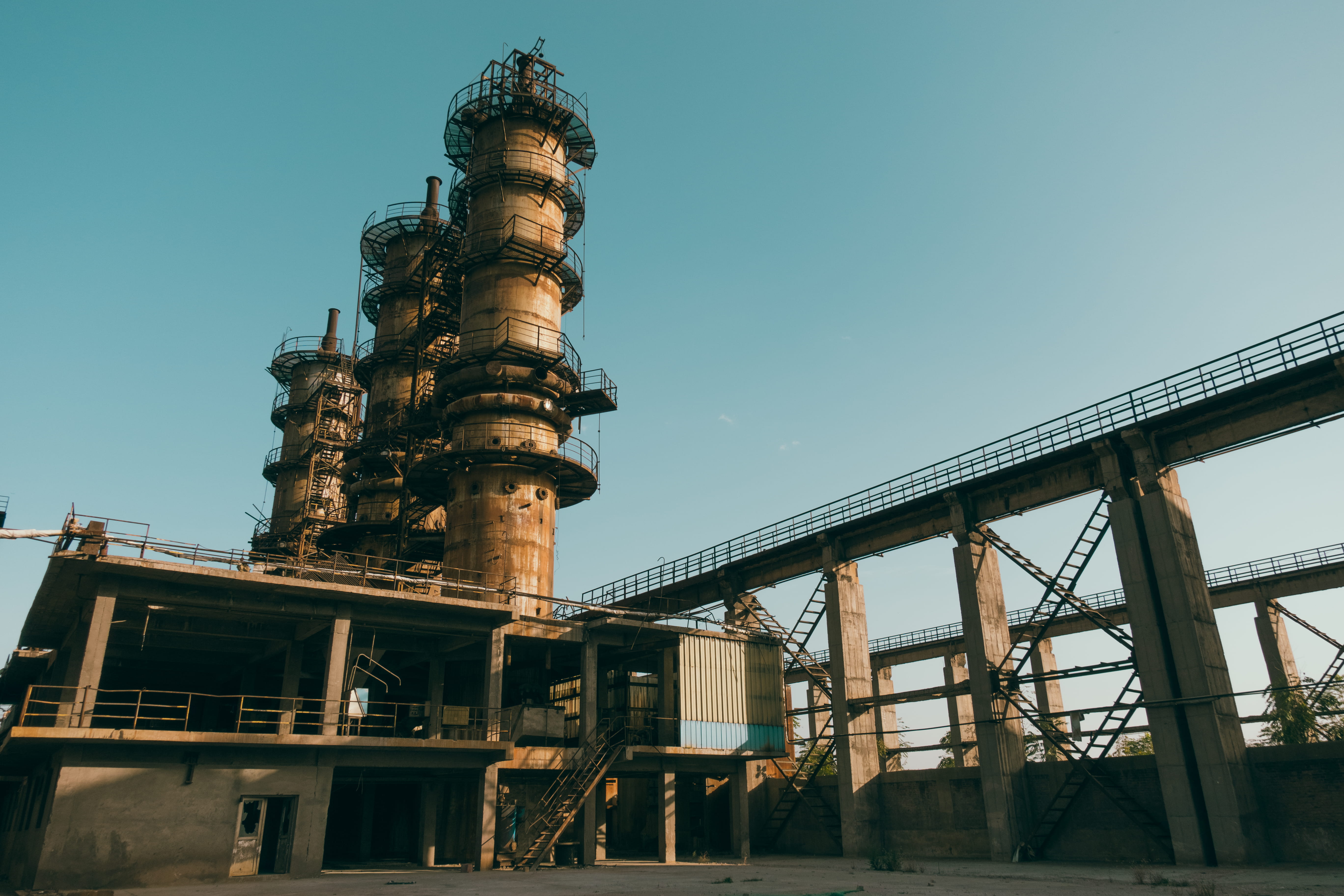 street, nature, refinery, industry, power plant, brown, clear sky, day, no people, town, building, outdoors, urban, road, neighborhood, abandoned, landscape, HD Wallpaper
