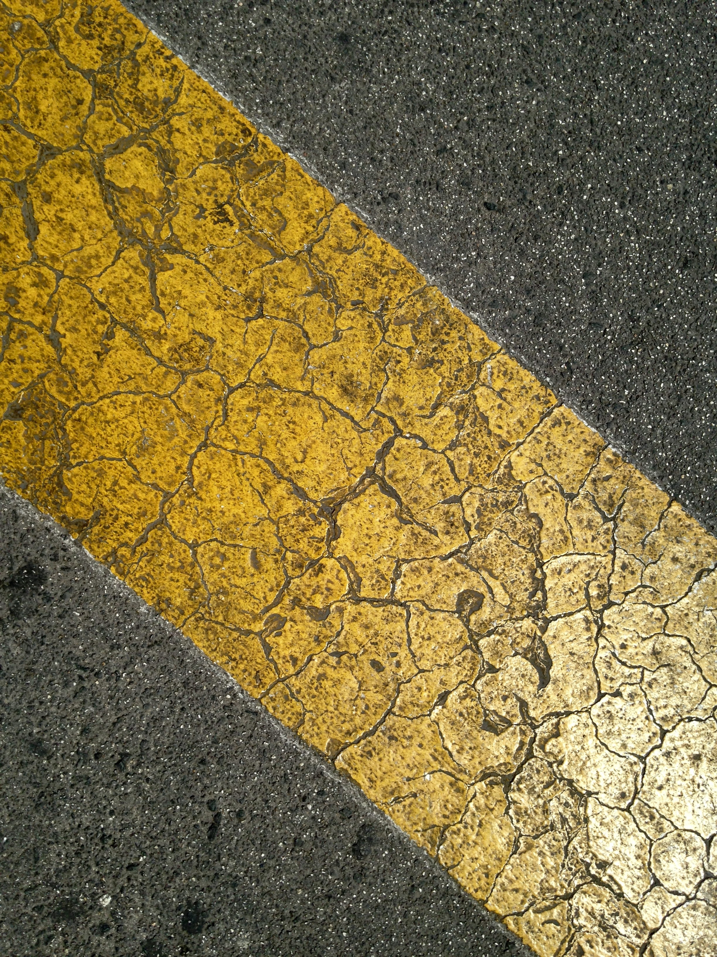 rough, dividing line, 2K, textured, detail, stripe, yellow, copyspace, road marking, sign, backgrounds, cracked, street, spain, background, transportation, Phone HD Wallpaper