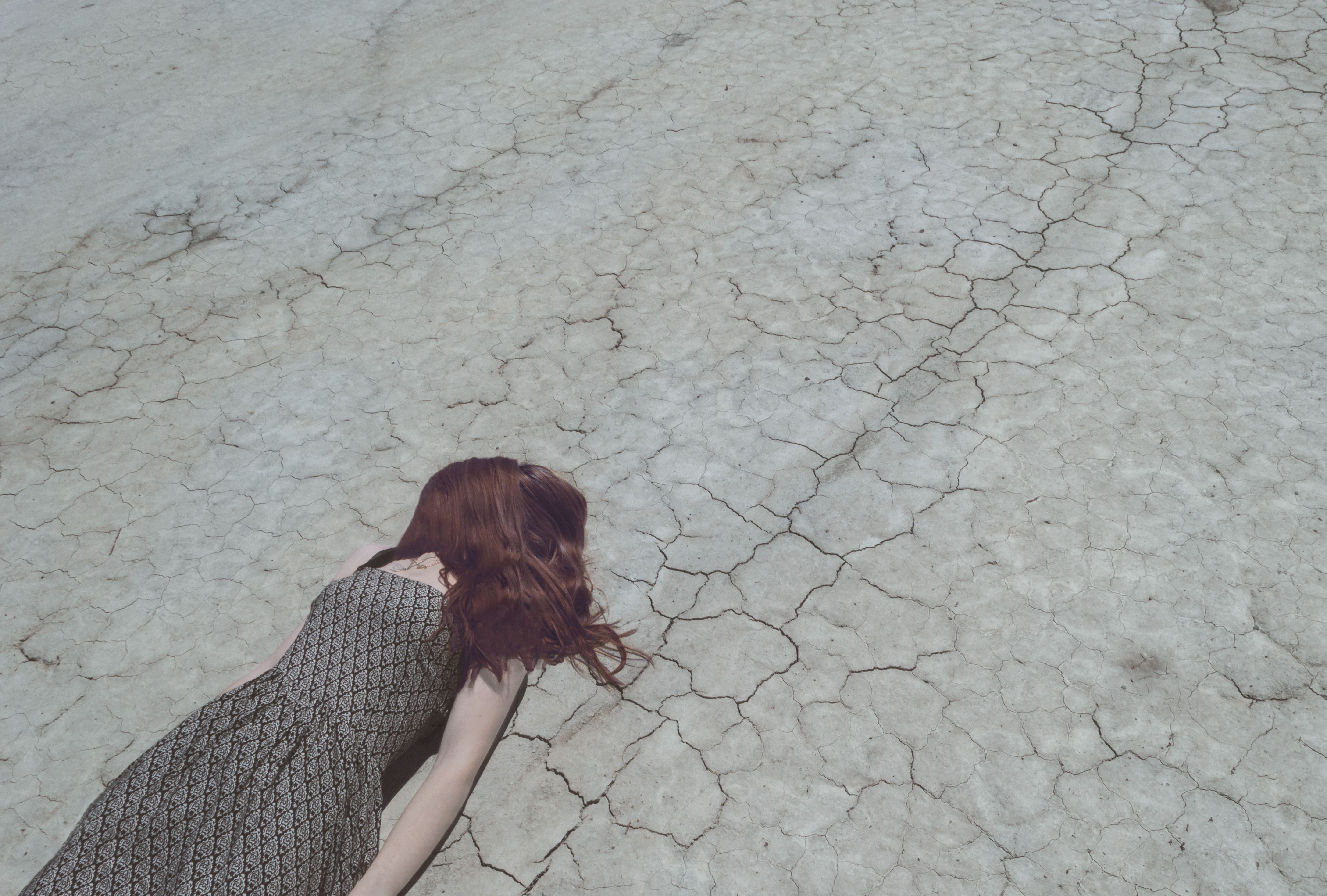 lying, high angle view, people, outdoors, arid climate, dress, women, summer, drought, depression, land, hairstyle, day, beach, dry, adult, hair, nature, HD Wallpaper