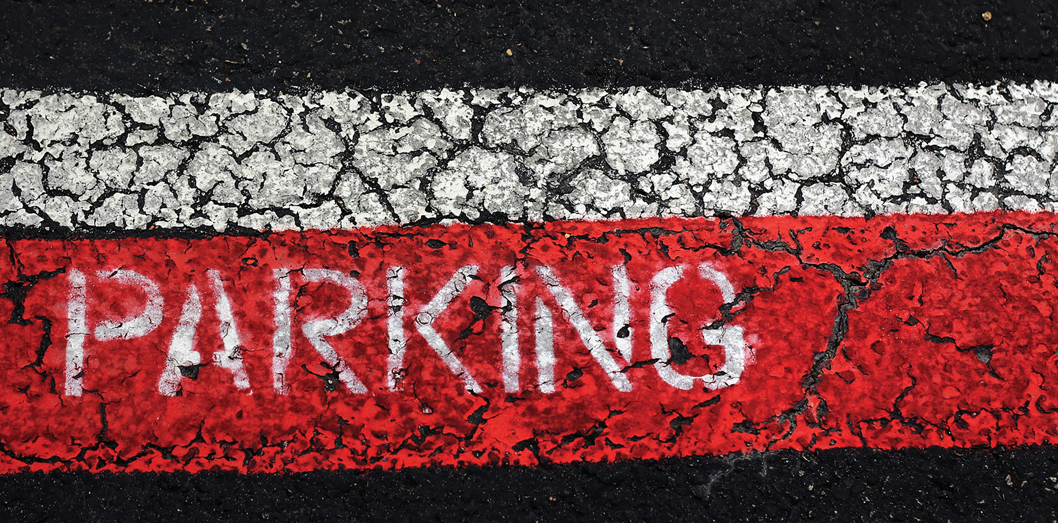 cracked, road, car lot, concrete, rough, backgrounds, painted, sign, red, architecture, text, built structure, day, white, wall, western script, street, HD Wallpaper