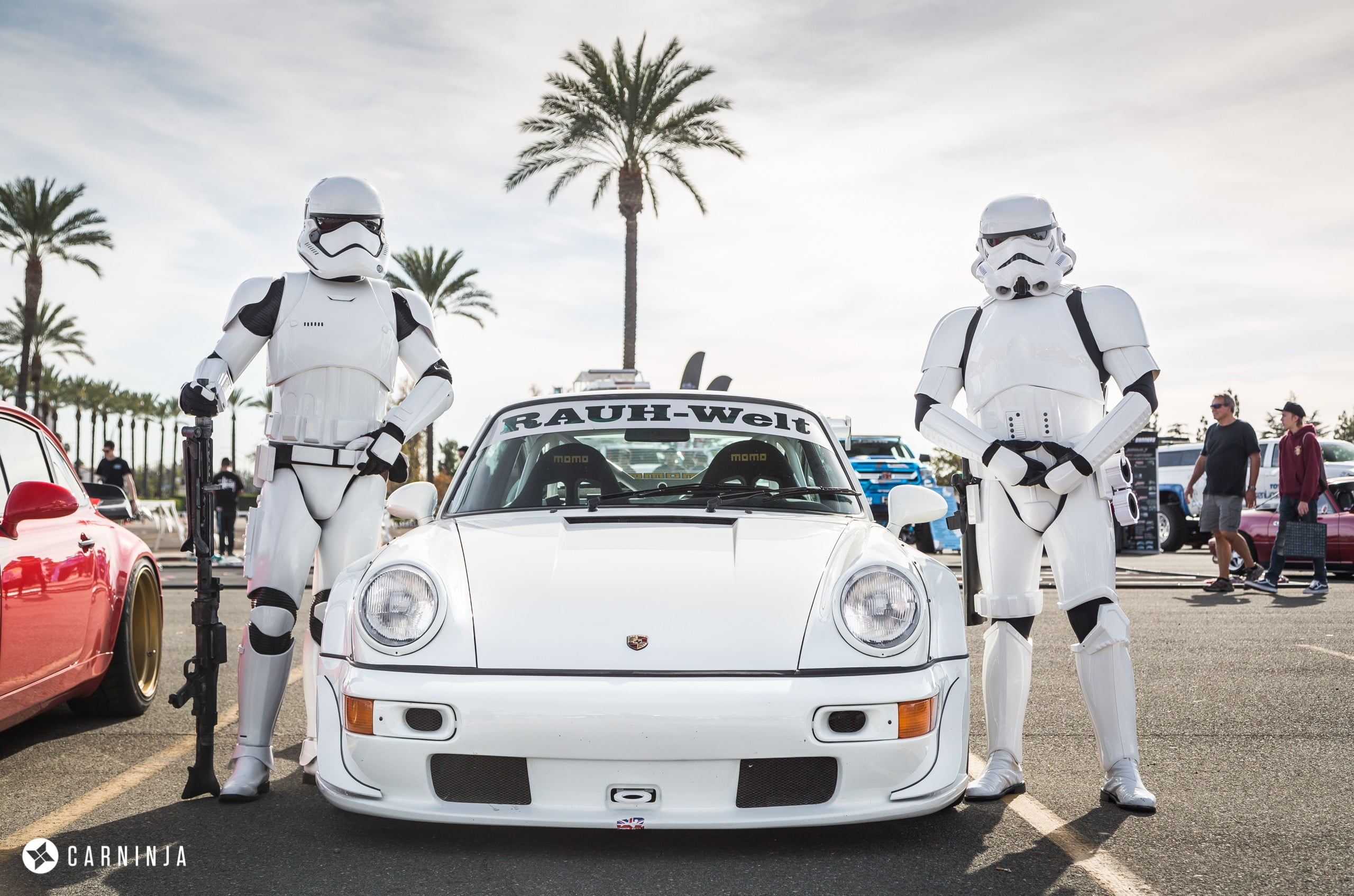 lifestyles, door, day, rear view, land vehicle, motor vehicle, women, white, Star Wars, standing, real people, 2K, nature, stormtrooper, renault, mode of transportation, HD Wallpaper
