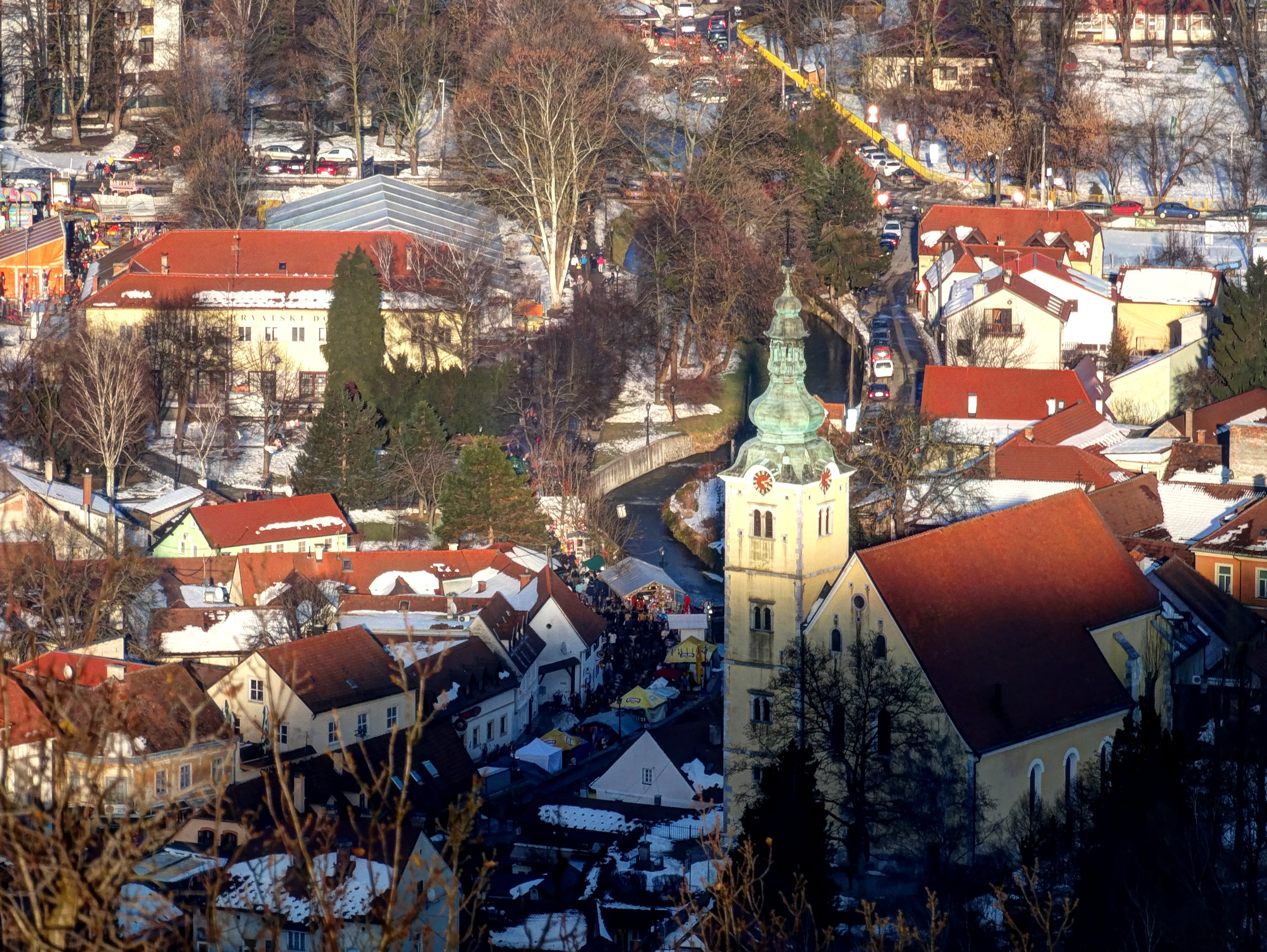 no people, building, built structure, outdoors, tree, nature, snow, roof, residential district, blue, townscape, croatia, high angle view, architecture, HD Wallpaper