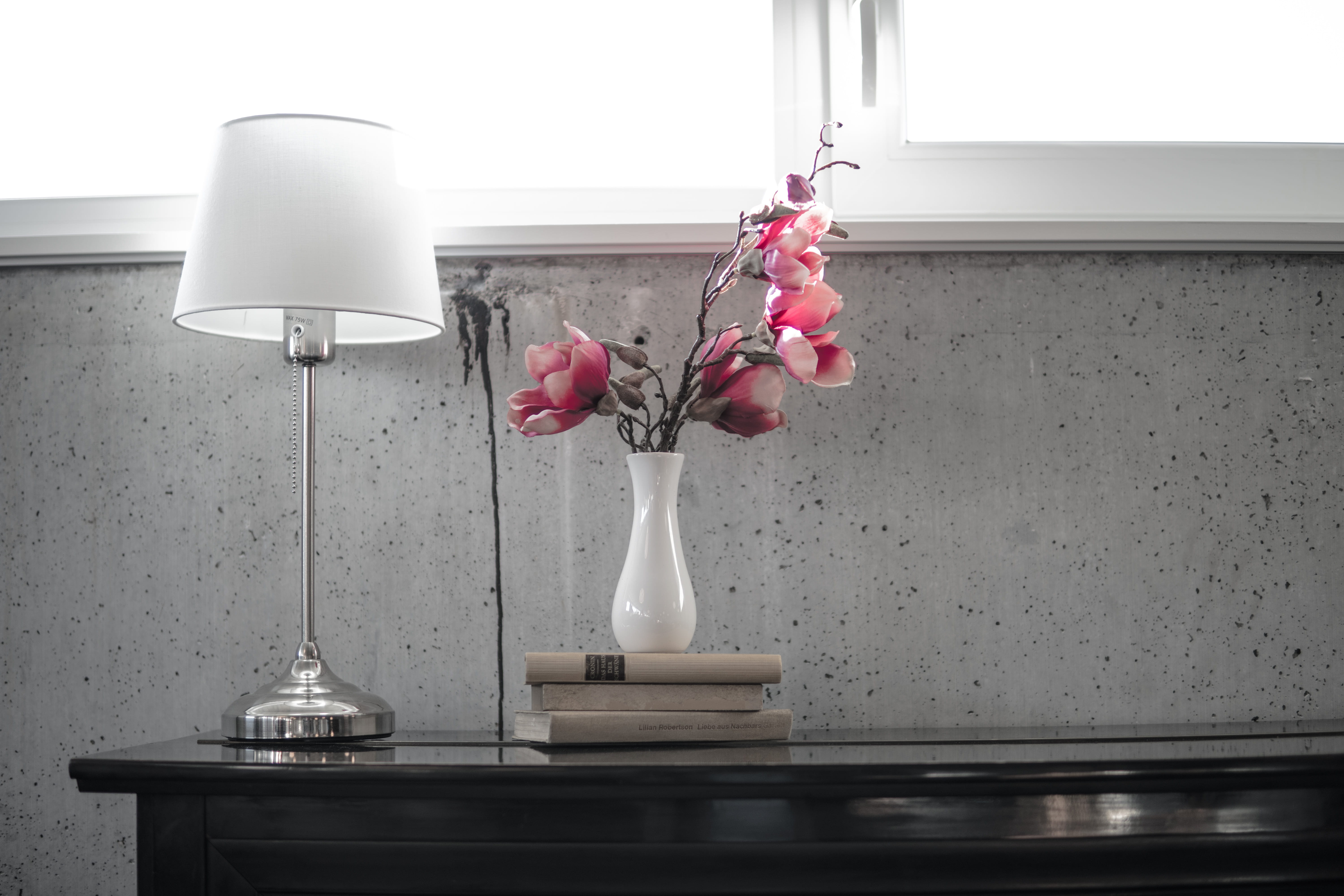 magnolia, beside, electric lamp, lighting equipment, pink, flower, fragility, plant, nature, 5K, freshness, window, flowers, lampshade, domestic room, HD Wallpaper