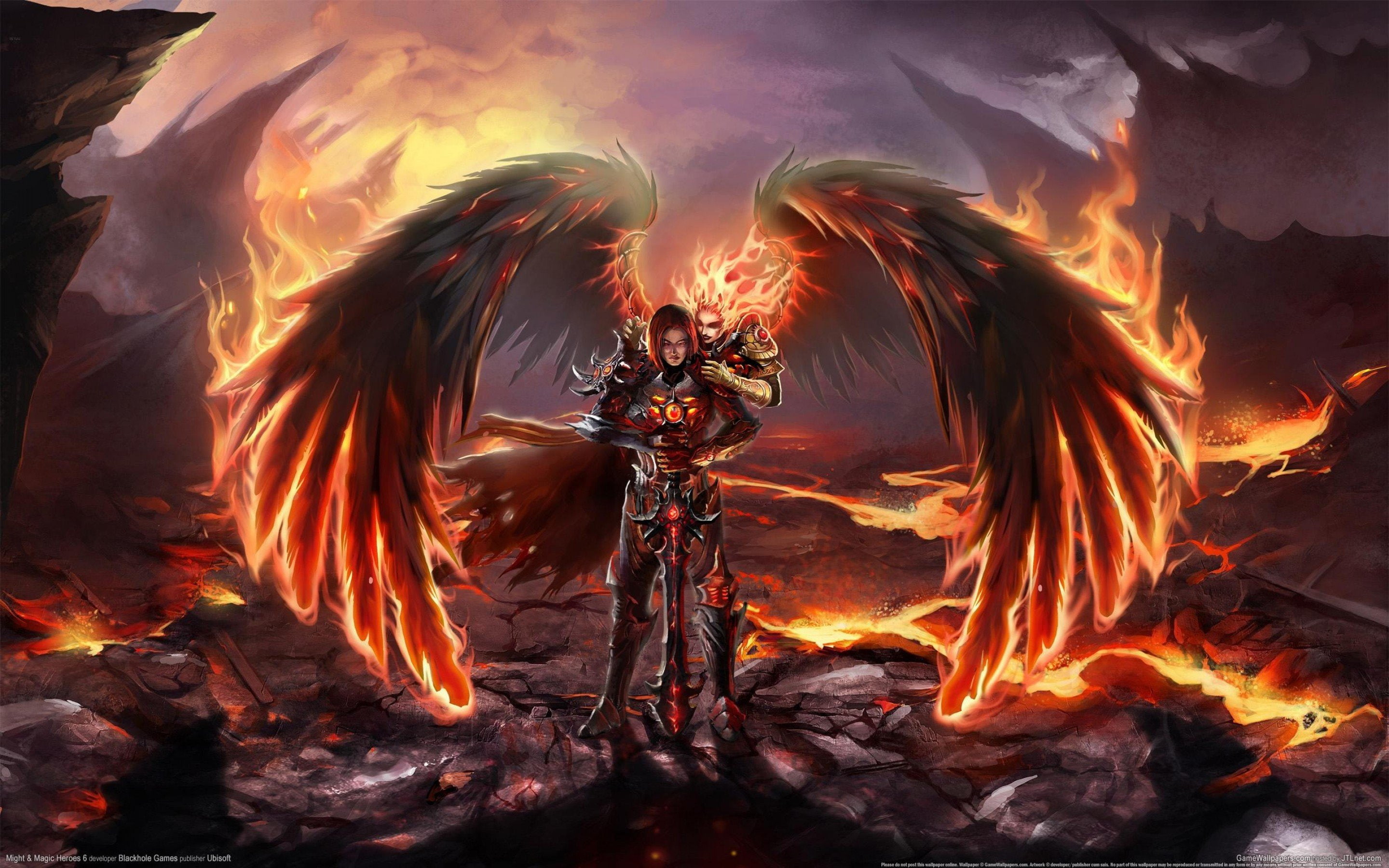 2880x1800 px, flame, close-up, glowing, wood - material, no people, angel, action, outdoors, log, fire - natural phenomenon, Fighting, online, heat - temperature, HD Wallpaper
