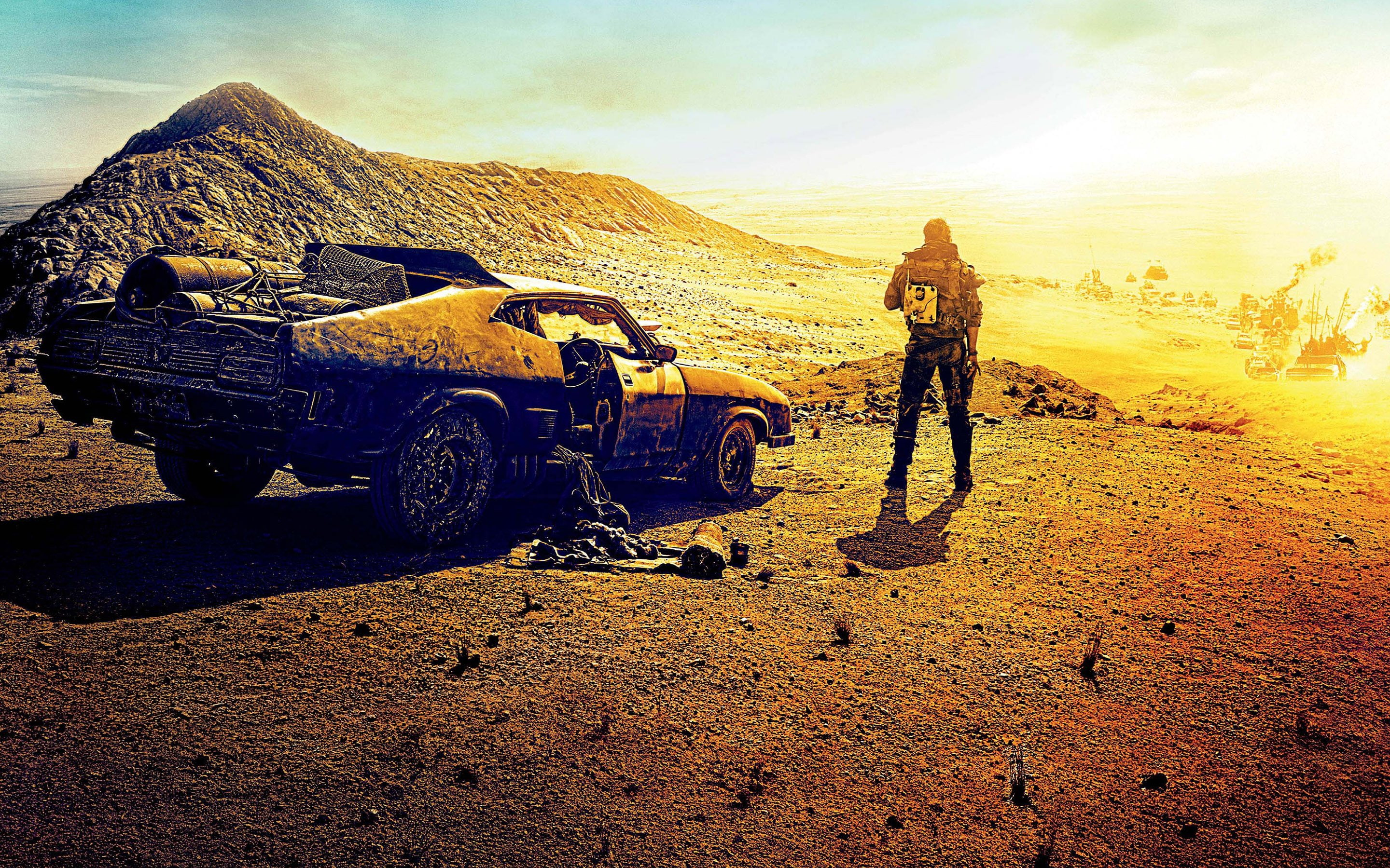 sunlight, military, mode of transportation, action, adventure, 2880x1800 px, Mad, Futuristic, fi, Max, Fighting, people, government, apocalyptic, desert, HD Wallpaper