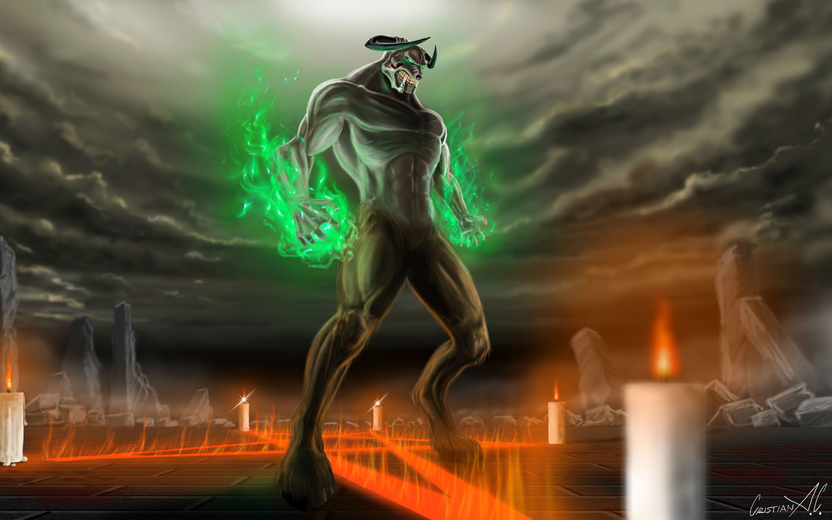 human representation, cloud - sky, Fps, blurred motion, 2880x1800 px, fire, illuminated, representation, Dark, shooter, fi, demon, sky, 2K, digital composite, HD Wallpaper
