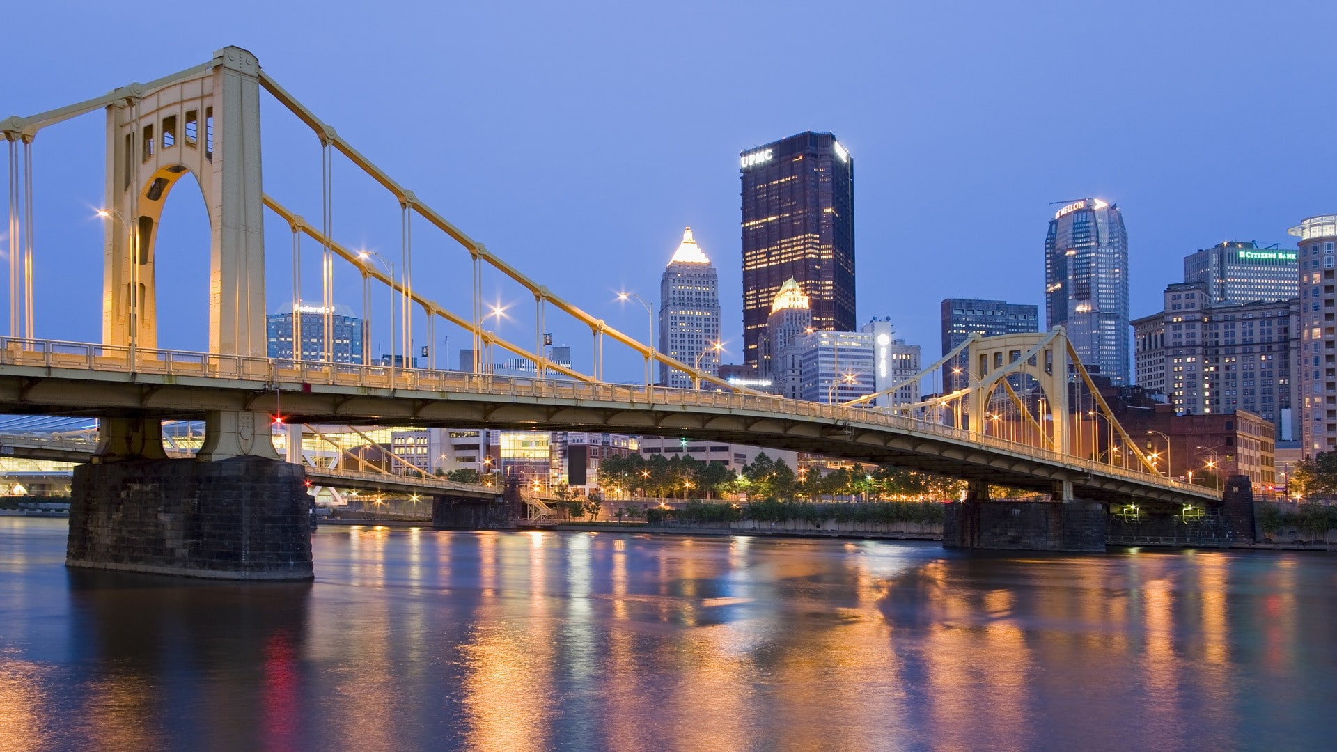 buildings, skyscrapers, 1080P, pittsburgh, bridges, architecture, hd, art, x, cityscapes, rivers, pennsylvania, HD Wallpaper