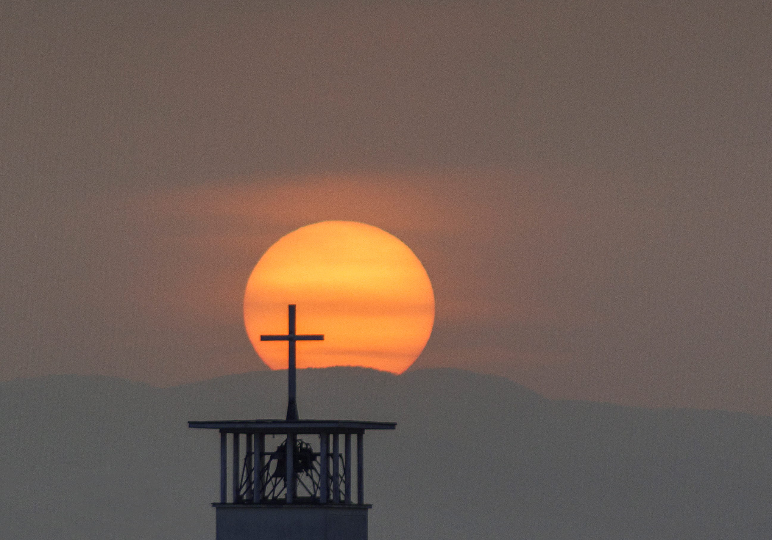 silhouette, mountain, catholic church, safety, orange color, sundown, zagreb, no people, church, beauty in nature, built structure, tranquil scene, cloud - sky, HD Wallpaper