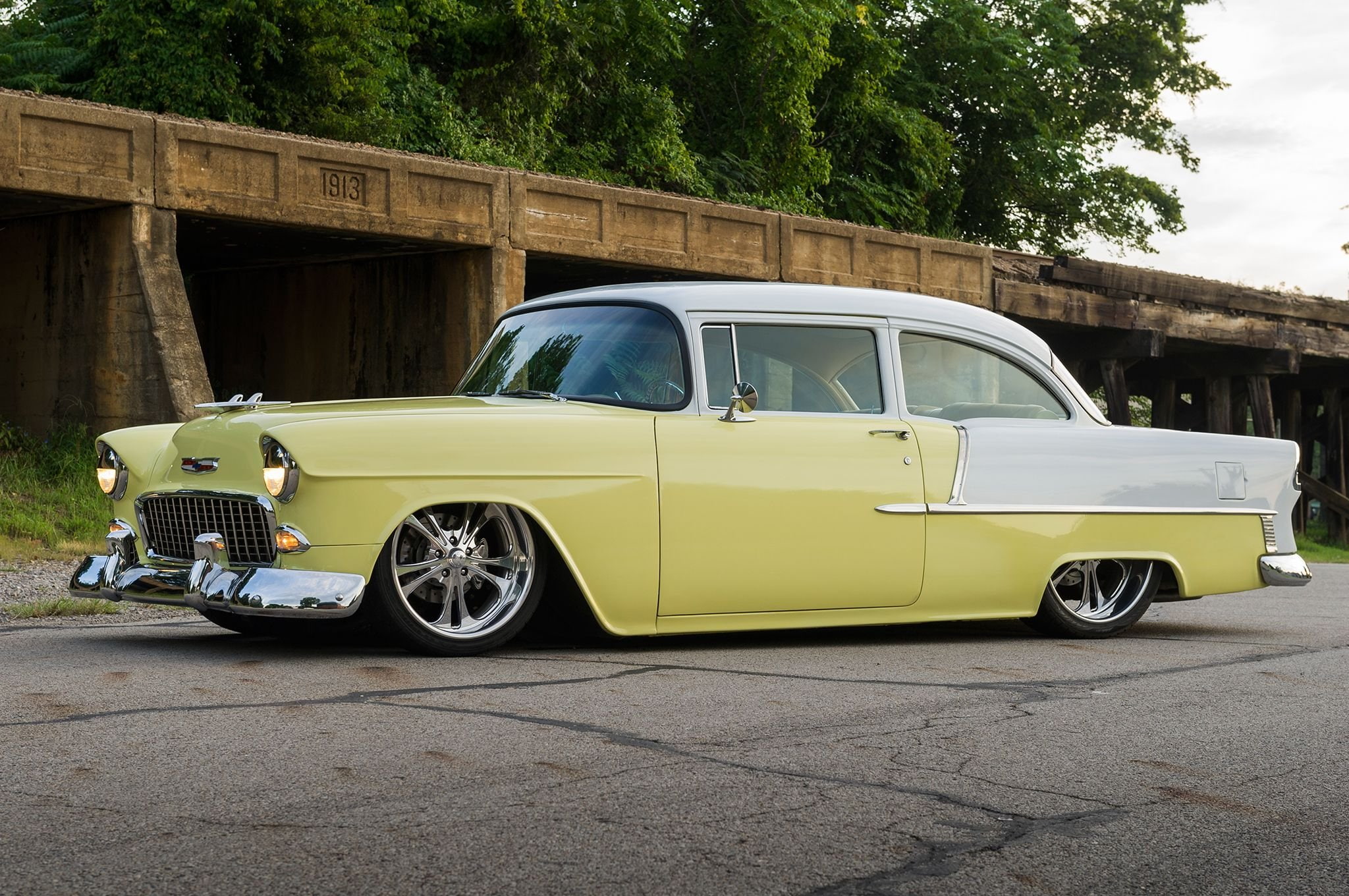 1080P, bel, chevrolet, street, belair, low, rod, usa, air, chevy, cruiser, streetrod, 1955, HD Wallpaper