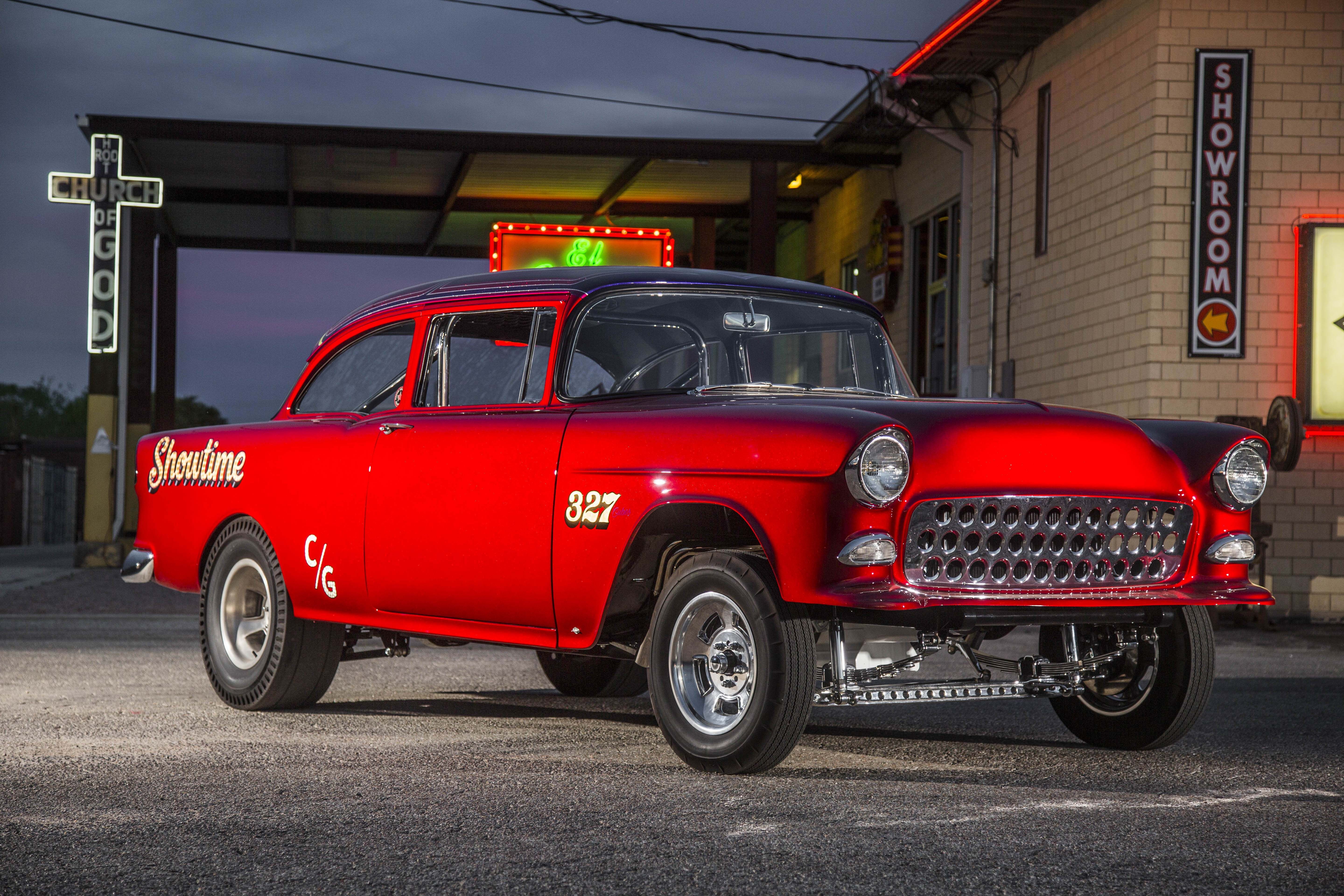 racing, 5K, automobile, chevrolet, streetrod, race, vehicle, car, hotrod, custom, auto, rod, gasser, hot, 1955, drag, HD Wallpaper