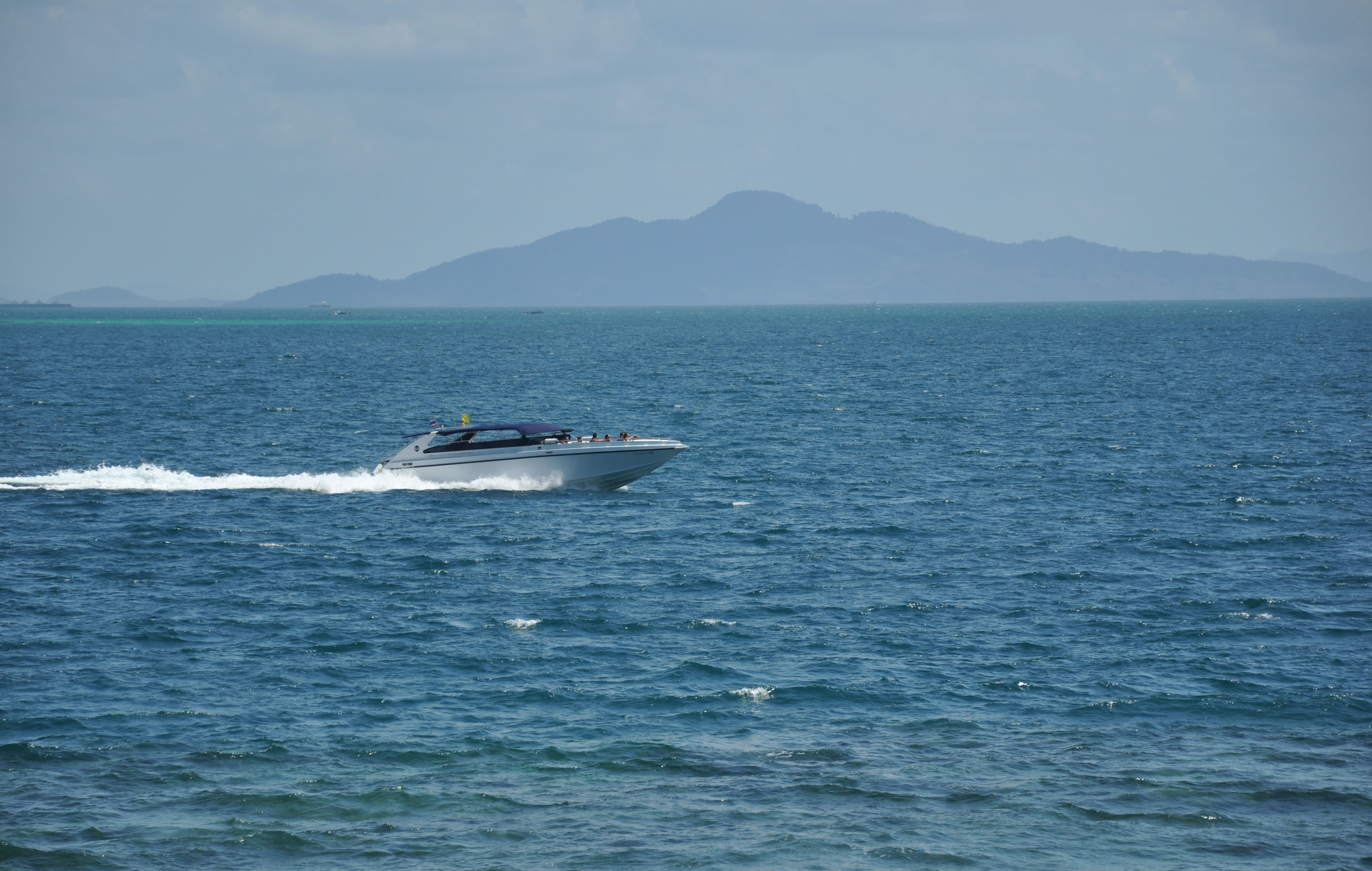 mountain, recreational, motorized, powerboat, waterfront, leisure, speed, thailand, travel, scenics - nature, outdoors, nature, sea, transportation, nautical vessel, HD Wallpaper