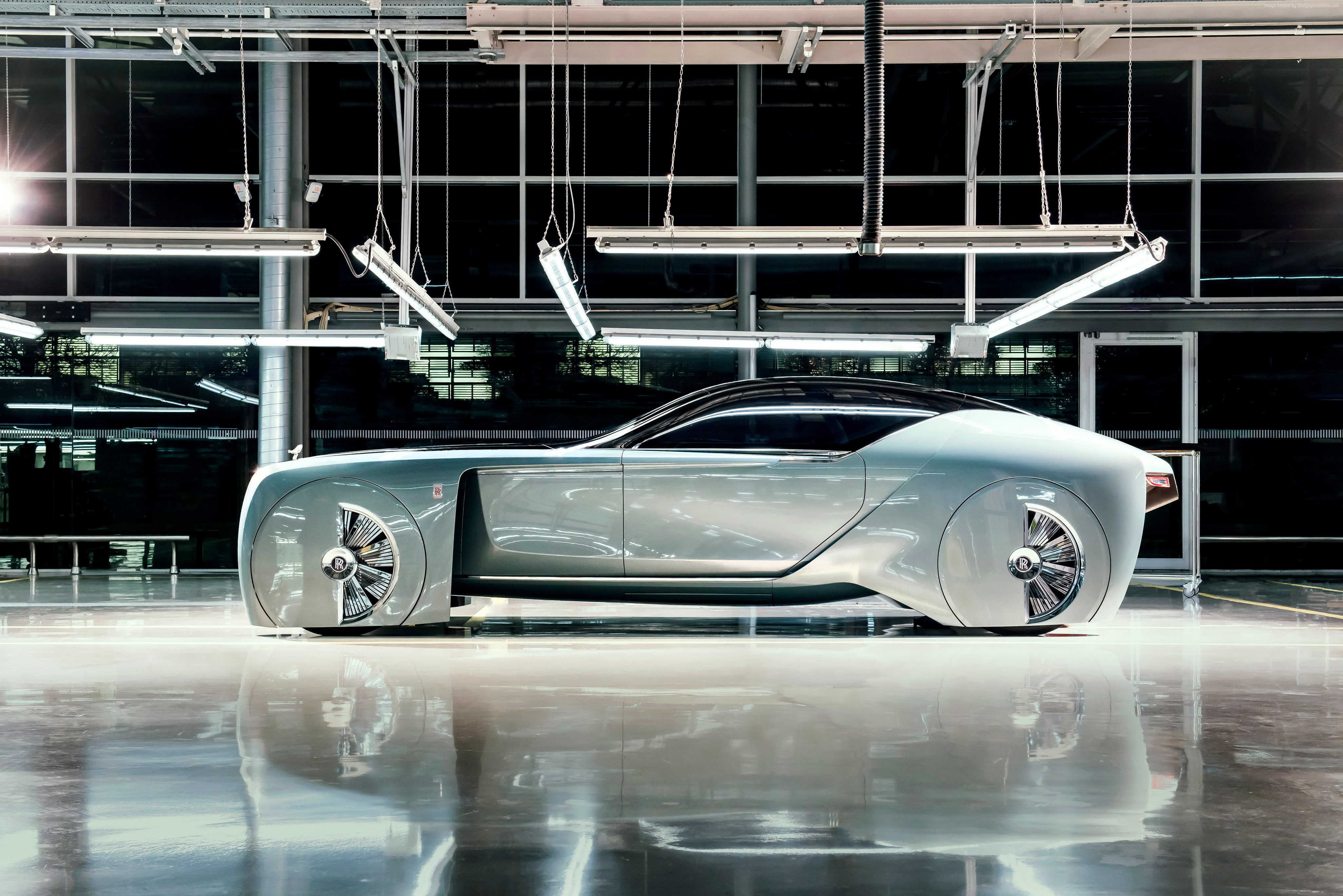 future cars, 4K, futurism, silver, Rolls-Royce Vision Next 100, HD Wallpaper