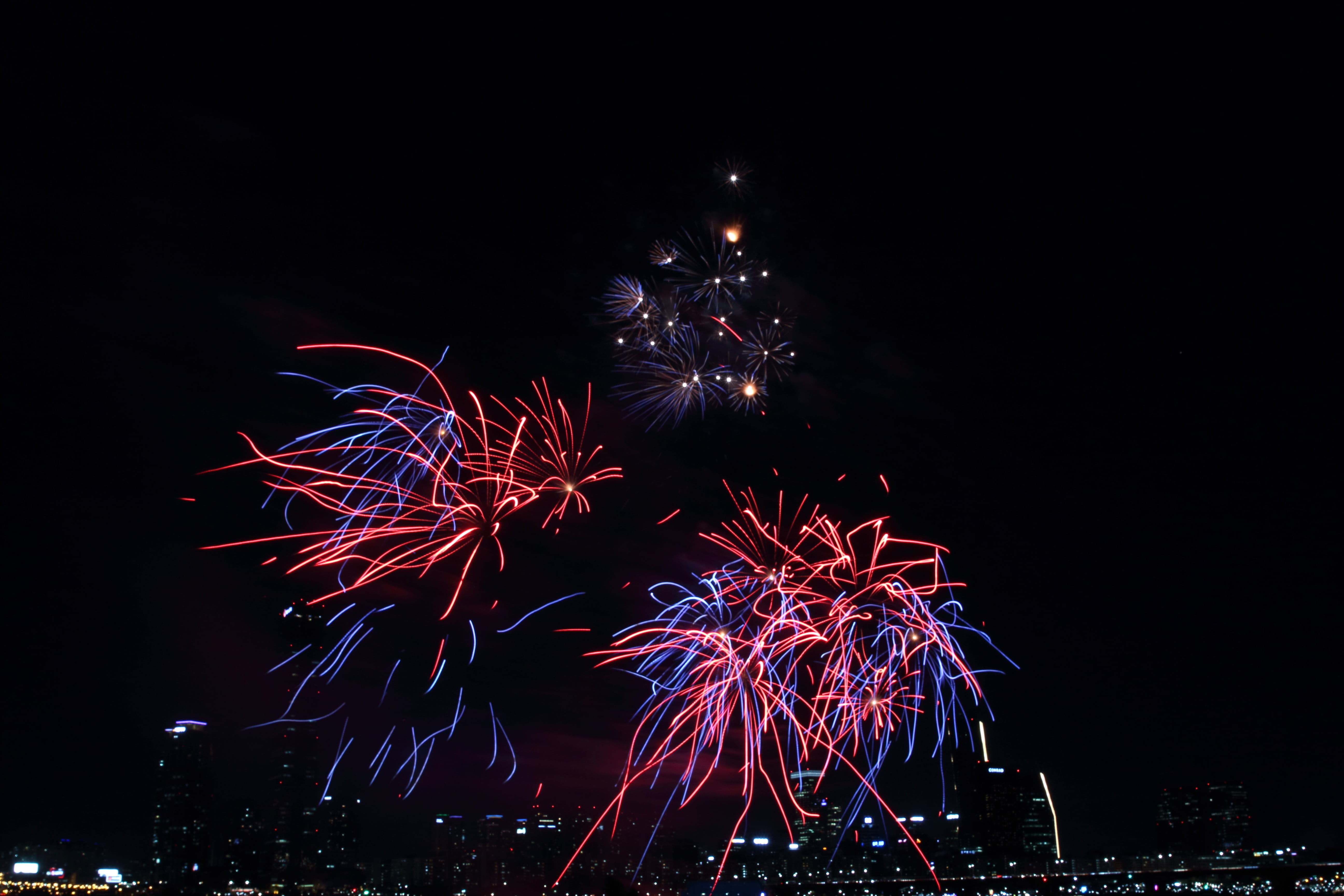 sky, illuminated, firework display, multi colored, long exposure, festival, light, dark, no people, celebration, awe, smoke - physical structure, fireworks festival, HD Wallpaper