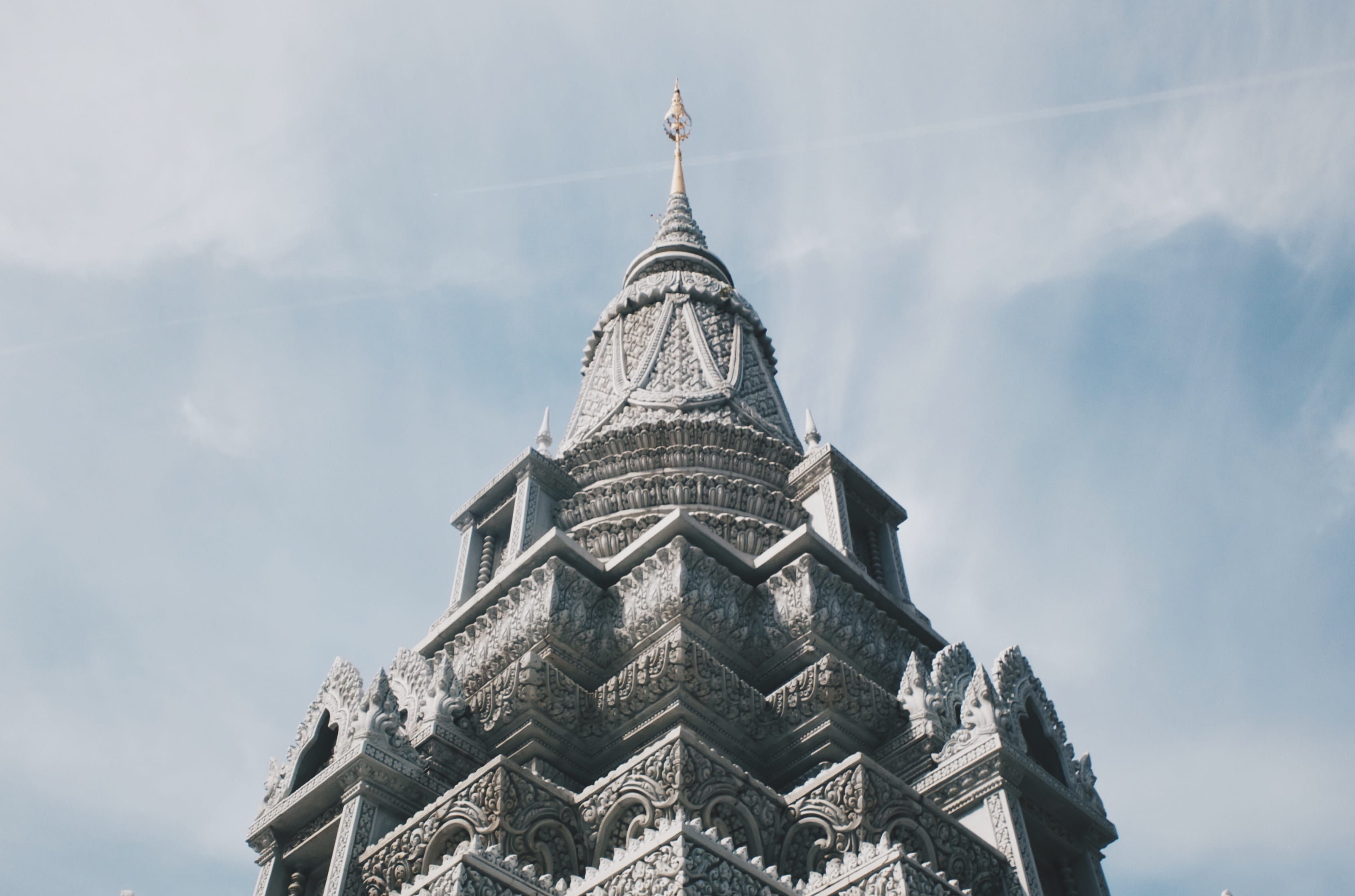spire, no people, spirituality, sky, cloud - sky, belief, ancient civilization, built structure, history, building, 2K, building exterior, low angle view, HD Wallpaper