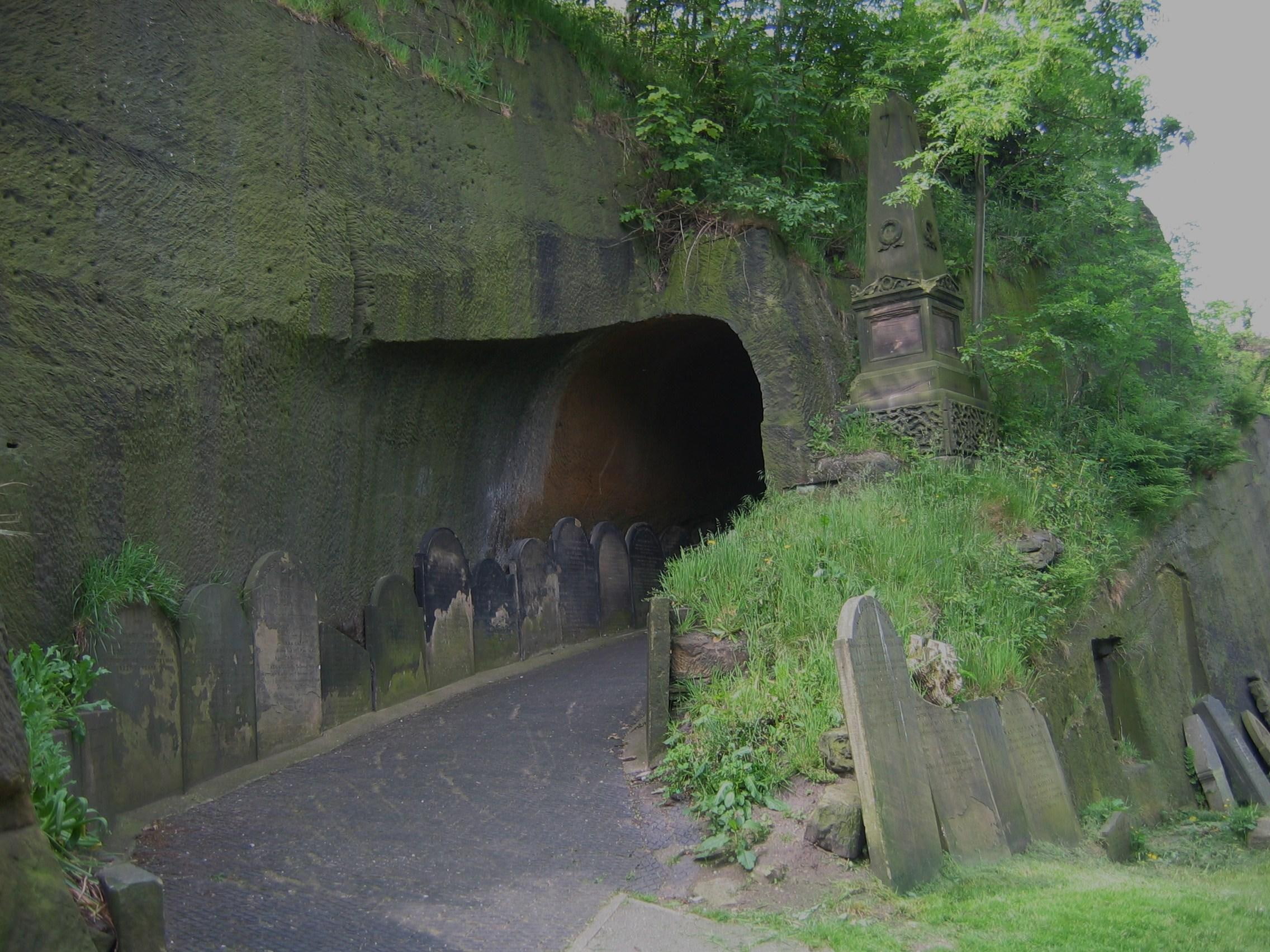 1080P, rocks, tunnel, 3d and abstract, head stones, lonely, trees, HD Wallpaper