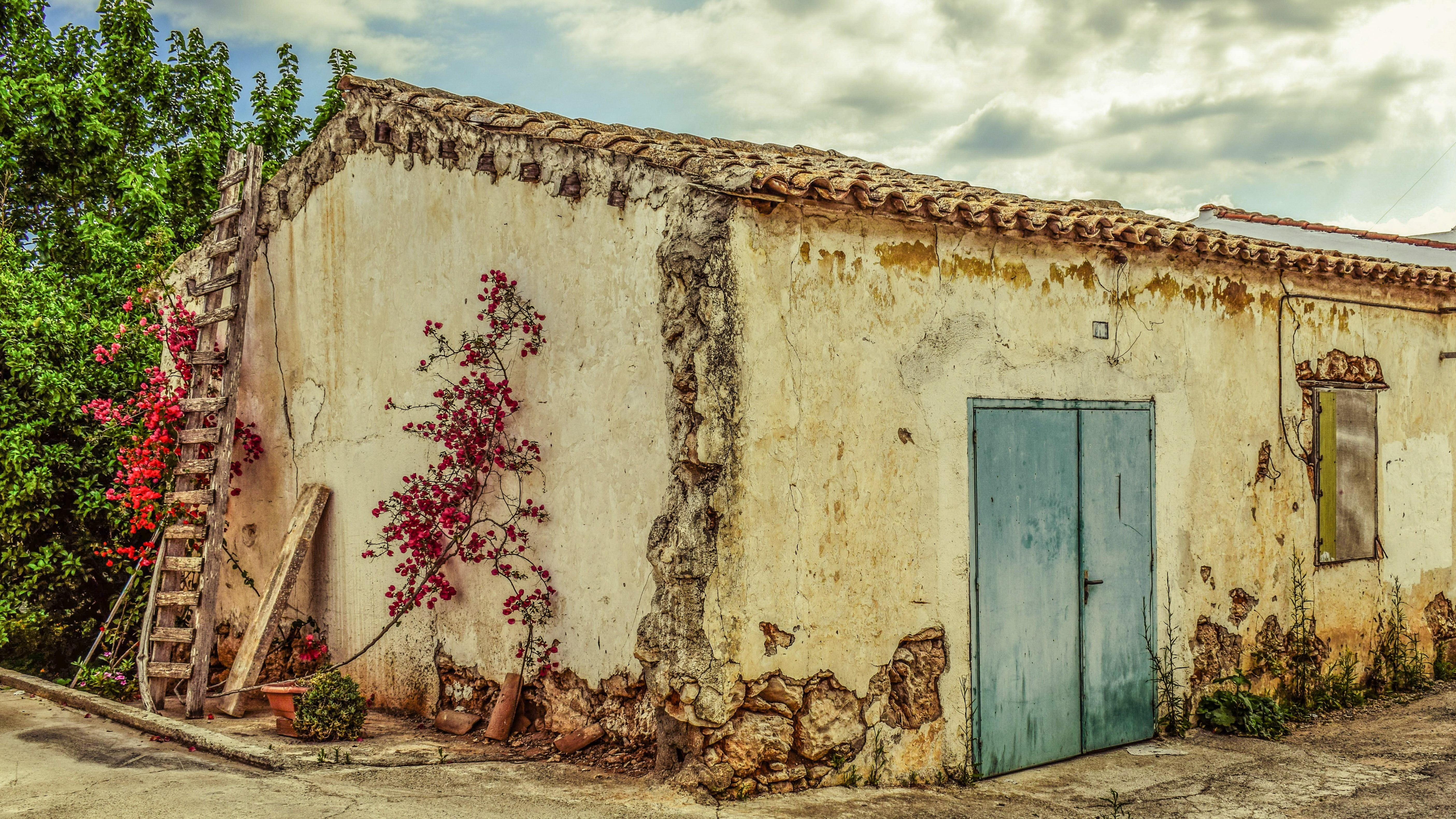 house, cloud - sky, wall, built structure, door, nature, blue, aged, abandoned, storehouse, old, entrance, building exterior, wall - building feature, weathered, HD Wallpaper