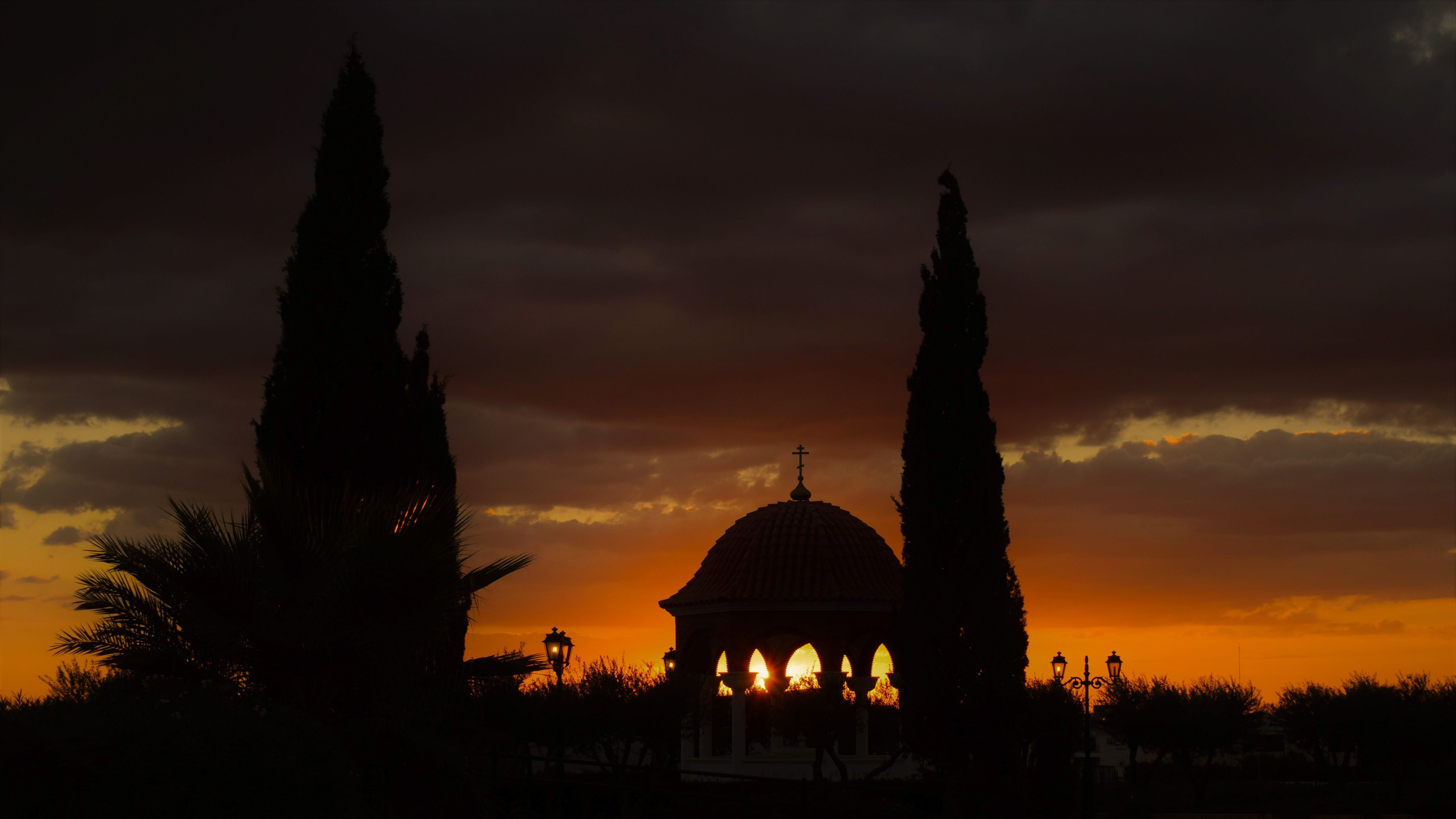 architecture, travel destinations, religion, sunset, evening, nature, spirituality, building exterior, dome, no people, plant, dusk, paralimni, tree, building, HD Wallpaper