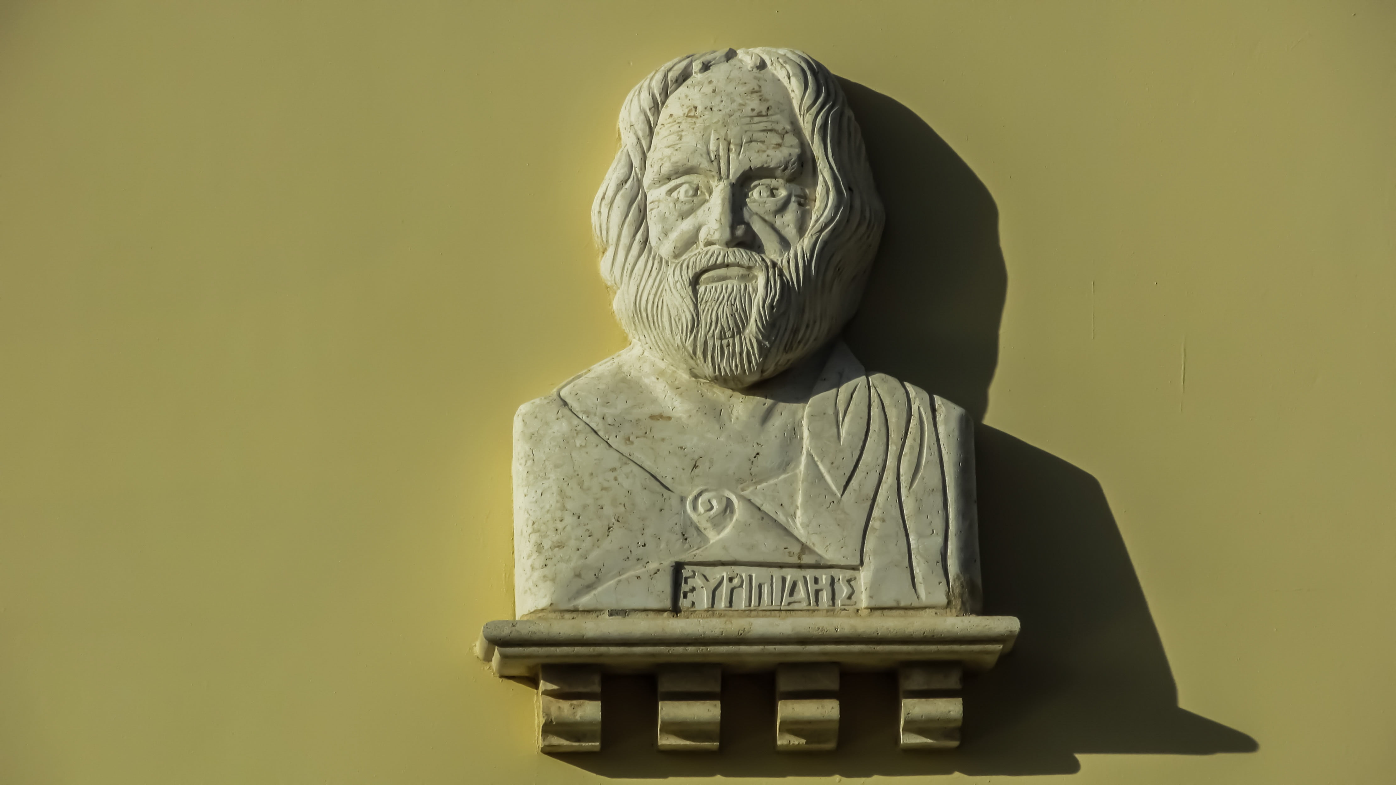 studio shot, portrait, greek, bust, stone material, wood - material, cyprus, art and craft, sculpture, no people, classical style, euripides, male likeness, HD Wallpaper