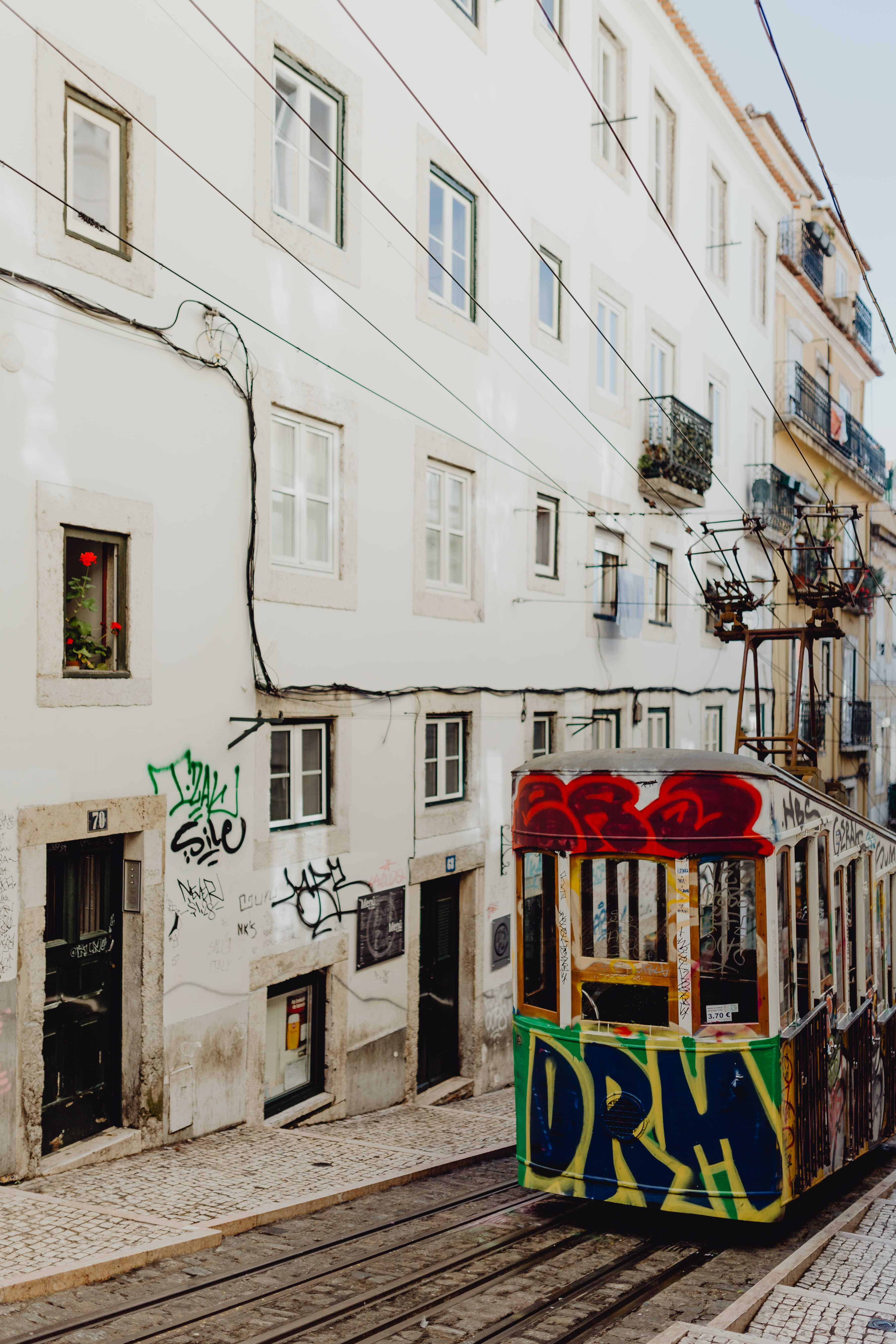 lisbon, street, outdoors, day, elevador, lisboa, city, red, Elevador da Glória, sign, center, funicular, communication, information, Gloria Funicular, no people, Phone HD Wallpaper