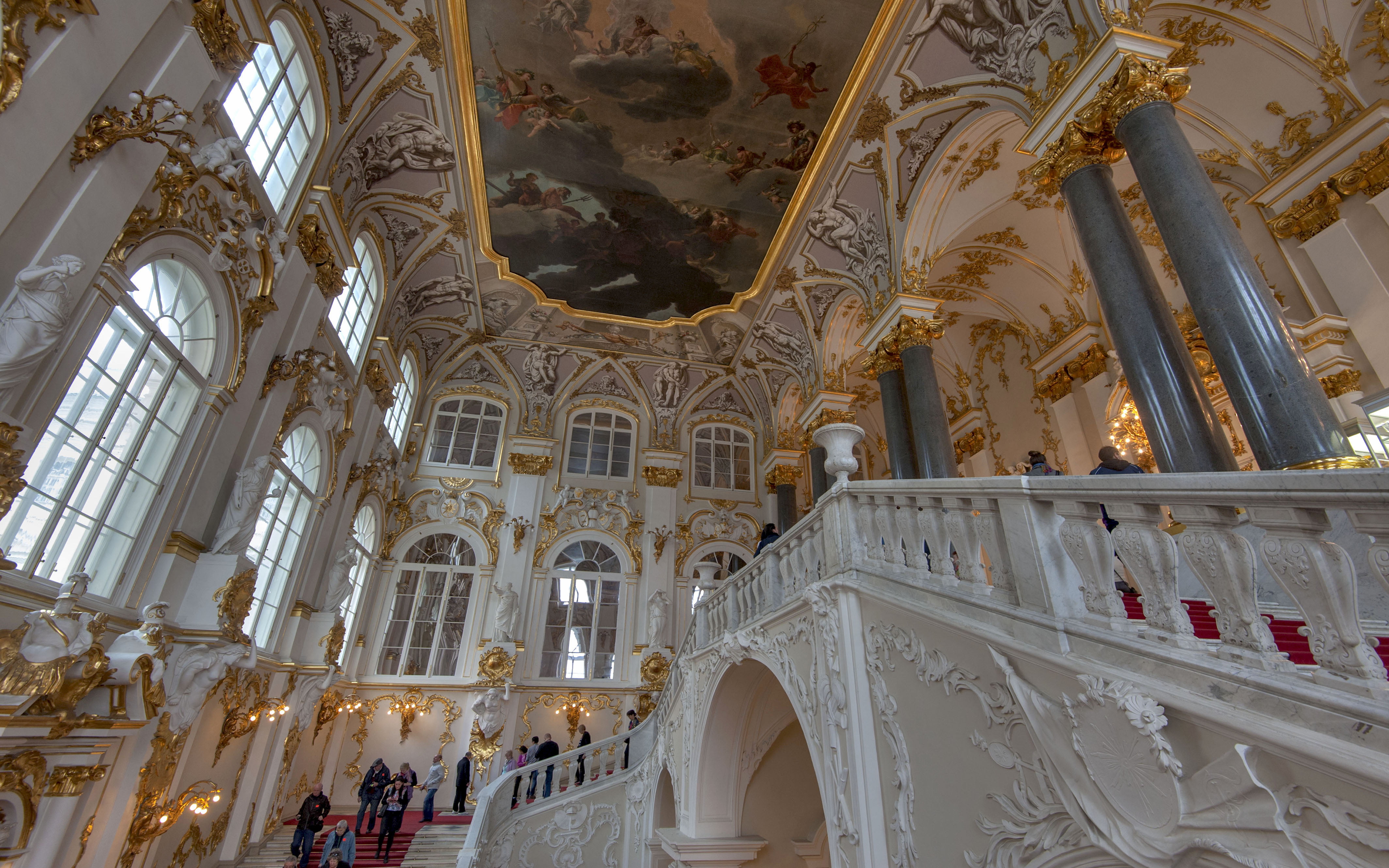 architecture, architecture and art, grand, ornate, built structure, museum, travel, 4K, low angle view, hermitage, history, place of worship, staircase, HD Wallpaper