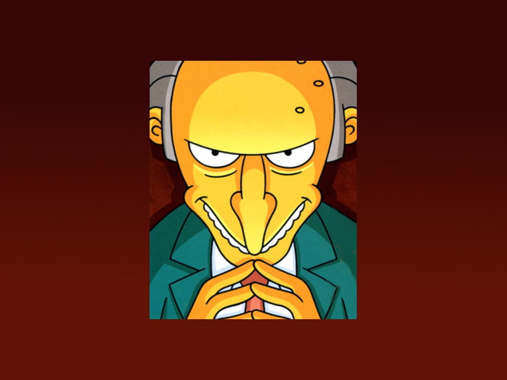 Montgomery Burns, orange color, cartoon, 480P, red, creativity, clown, day, painting, The Simpsons, colored background, indoors, close-up, representation, HD Wallpaper