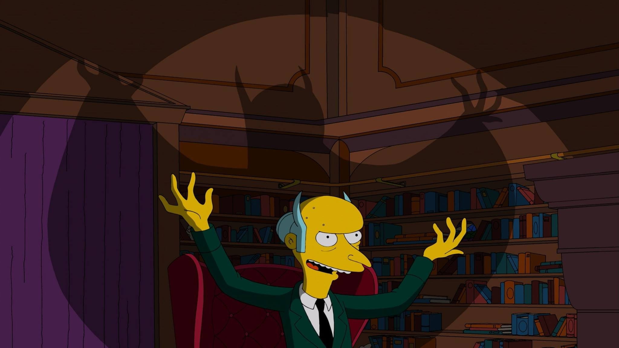no people, yellow, building exterior, TV, Evil, art and craft, human representation, creativity, Montgomery Burns, window, building, built structure, The Simpsons, HD Wallpaper