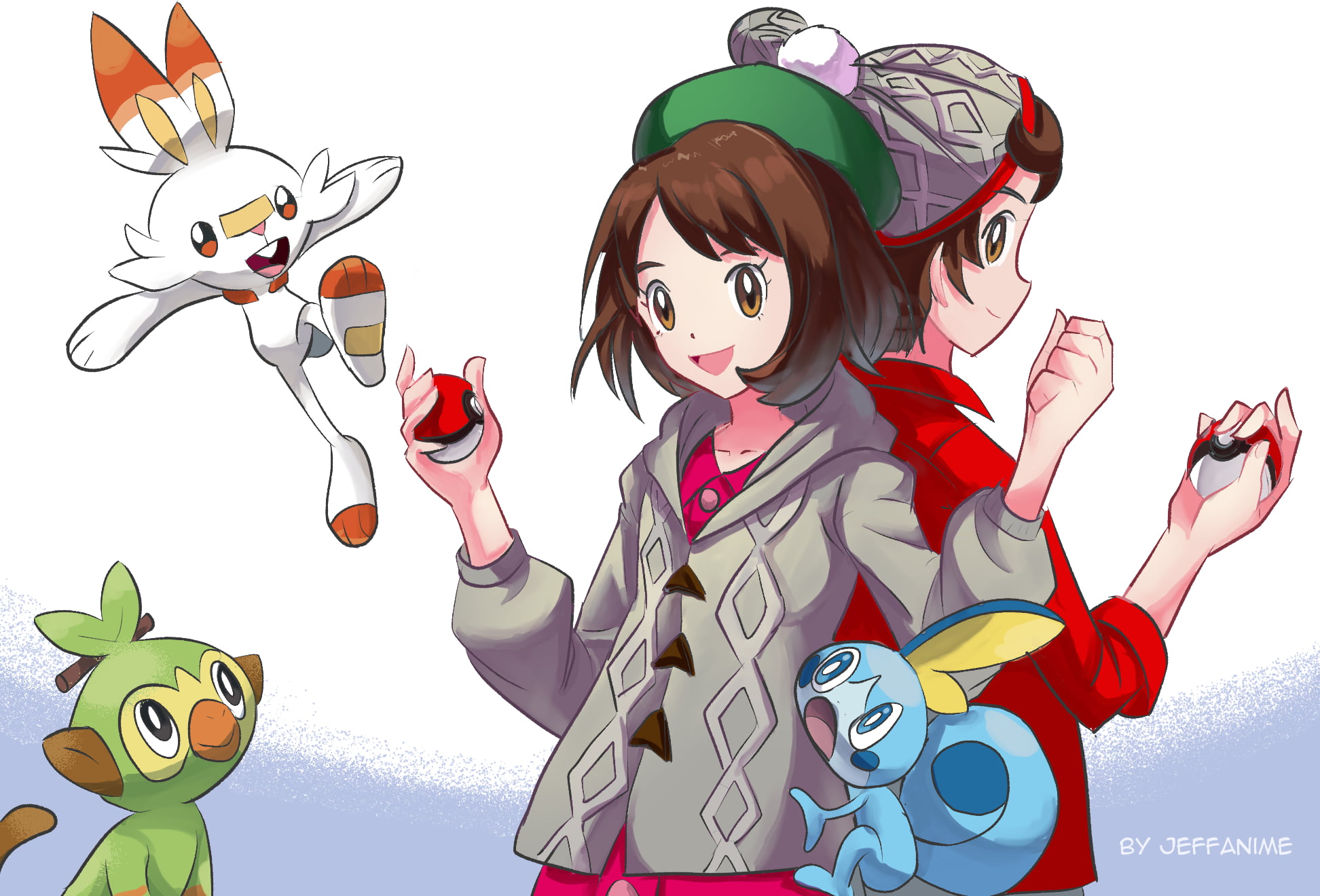 Gloria (Pokémon), Scorbunny (Pokémon), Pokémon, Grookey (Pokémon), Pokémon: Sword and Shield, 1080P, Sobble (Pokémon), Victor (Pokémon), HD Wallpaper