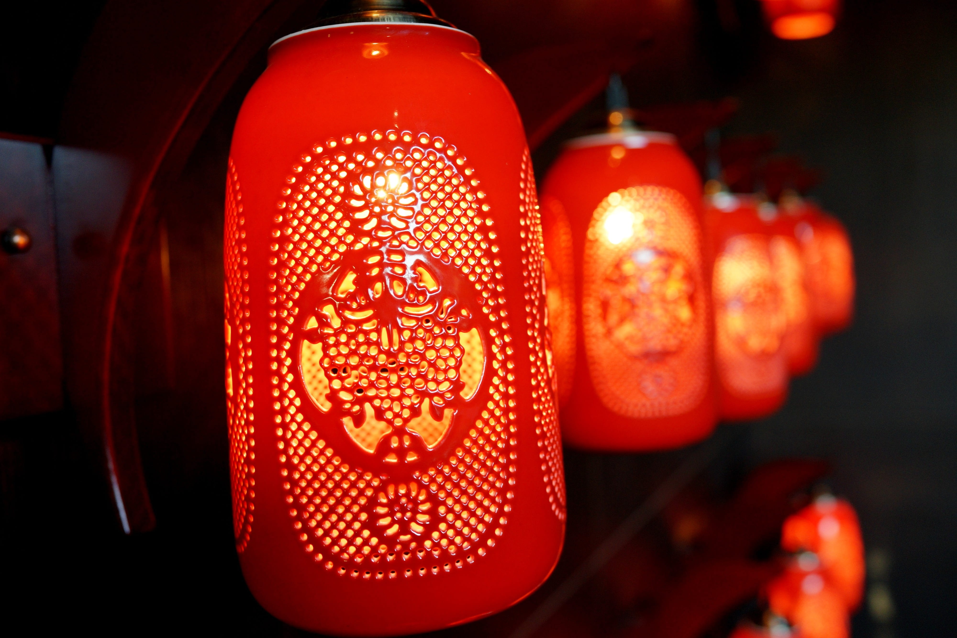 sign, decoration, lighting equipment, design, focus on foreground, electric lamp, decor, red lantern, chinese, chinese lantern, 4K, traditional, lights, HD Wallpaper