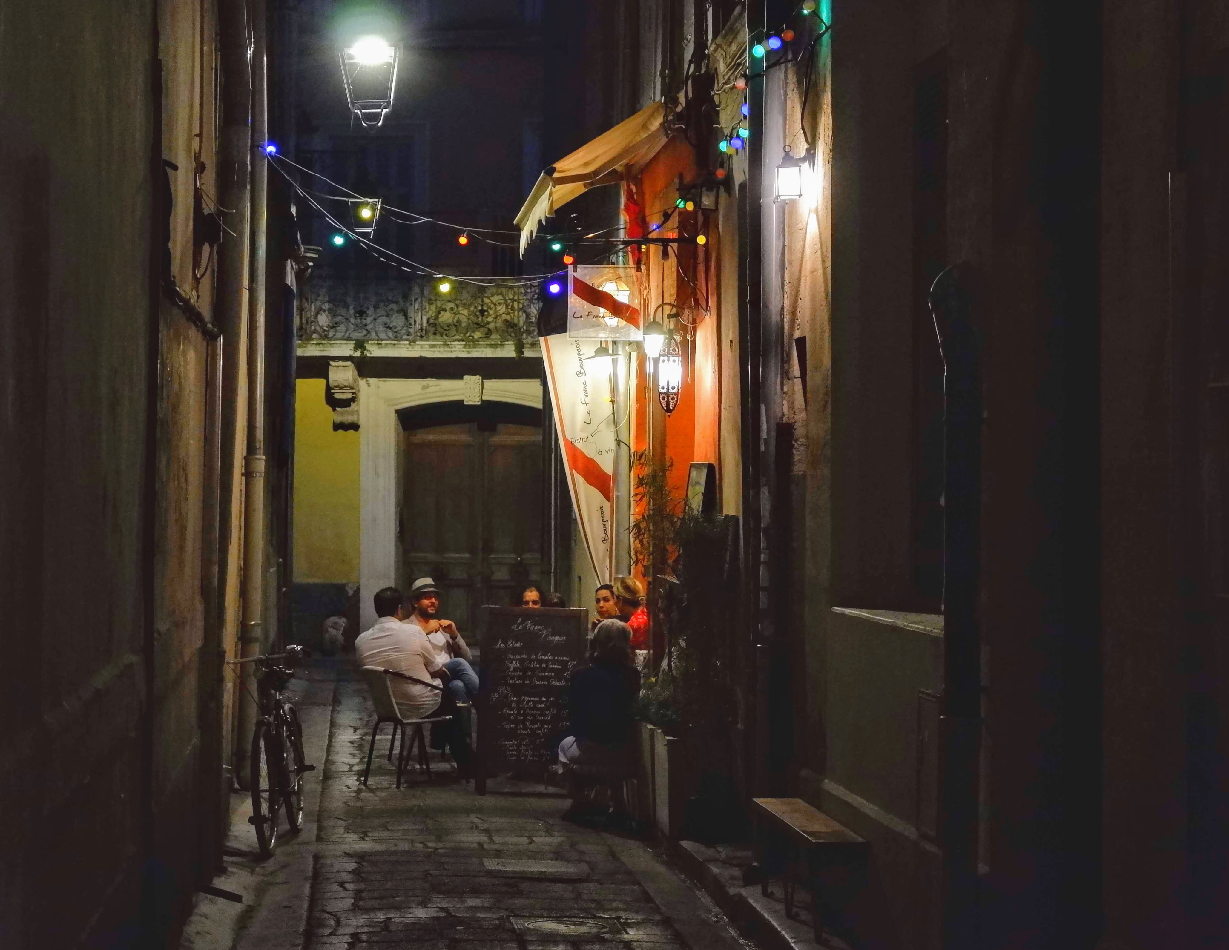lamp, the way forward, around, bike, street, cafe, built structure, building exterior, chair, france, alleyway, urban, group, people, full length, town, HD Wallpaper