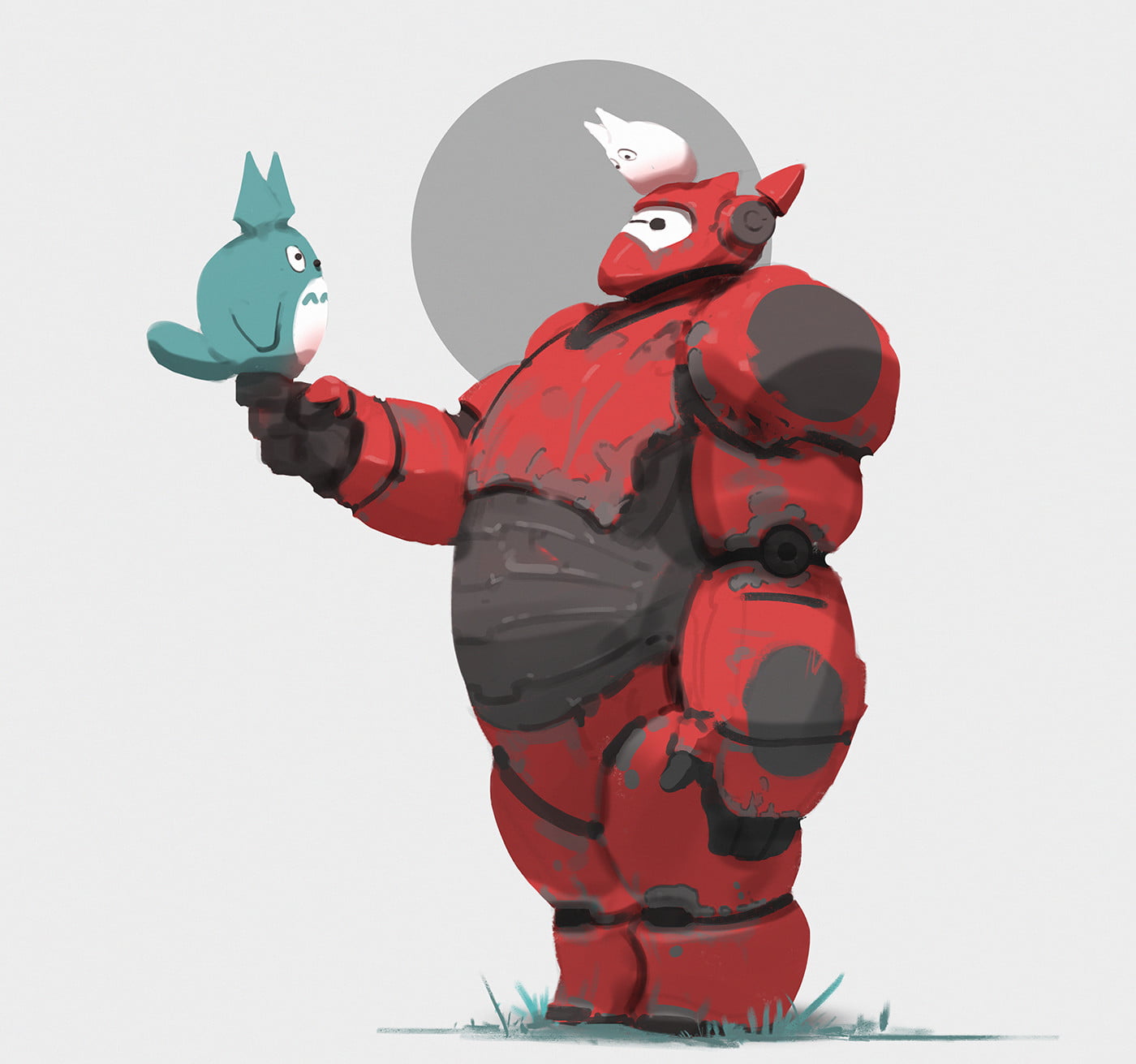 fan art, artwork, 720P, illustration, Baymax, Totoro, anime, digital art, 2D, HD Wallpaper