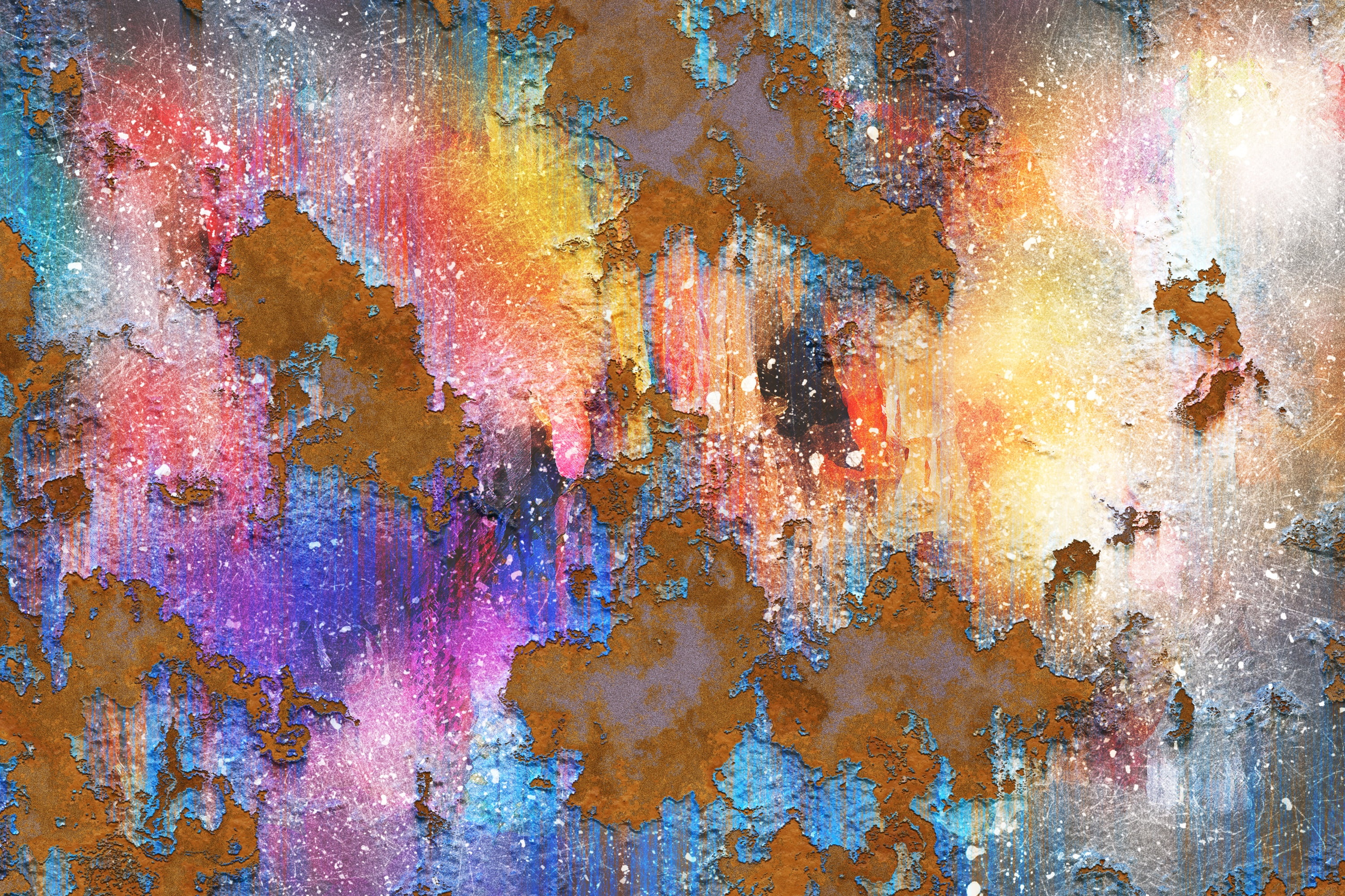 painted, paint, abstract, peeling, brown, backgrounds, close-up, yellow, digital, surface, pattern, no people, multicolored, weathered, full frame, metal, HD Wallpaper