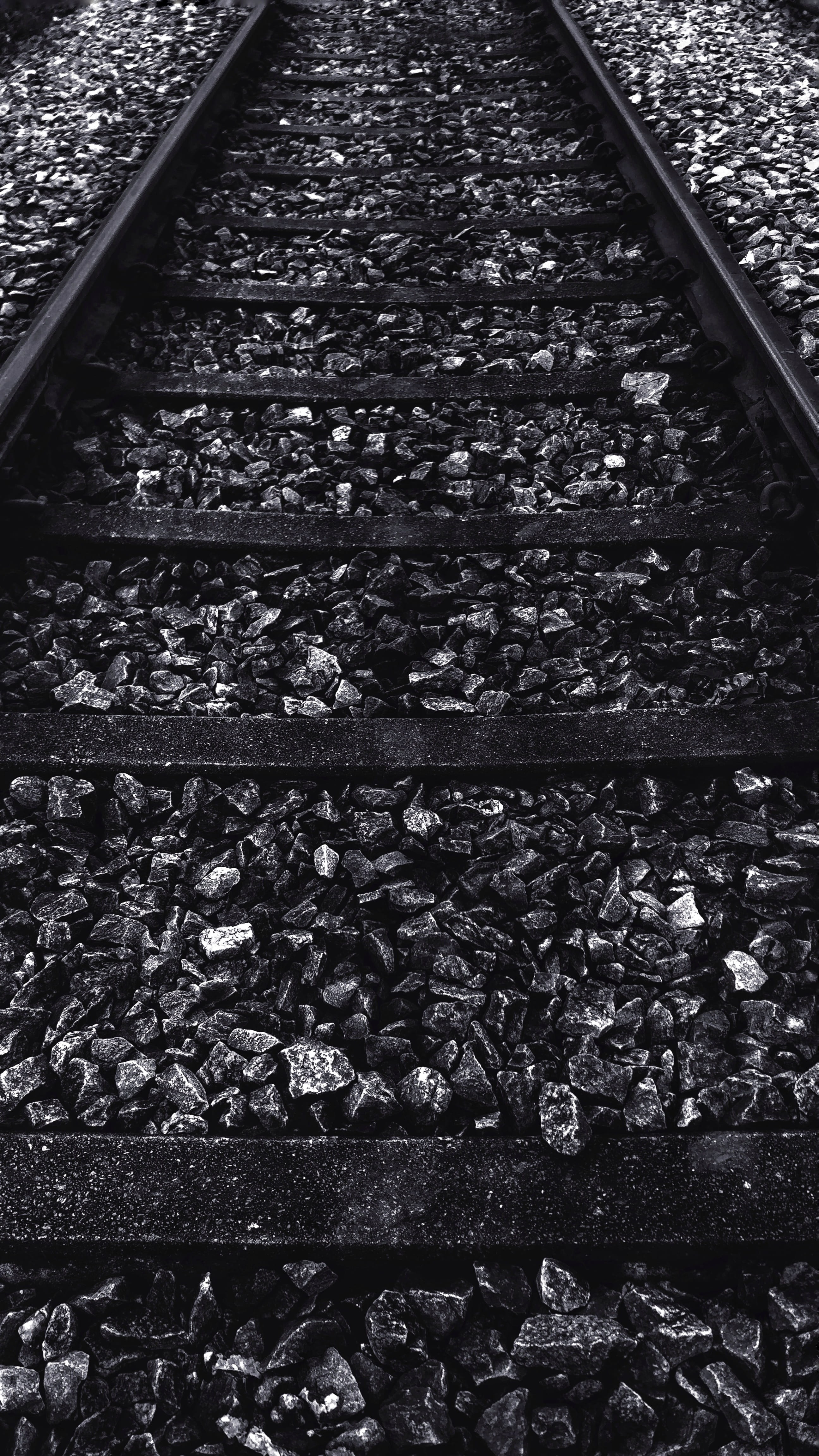  no people, rock, solid, day, pieces, sakleshpur, stones, black, railway tracks, railway, 4K, mode of transportation, metal, railroad track, Phone HD Wallpaper
