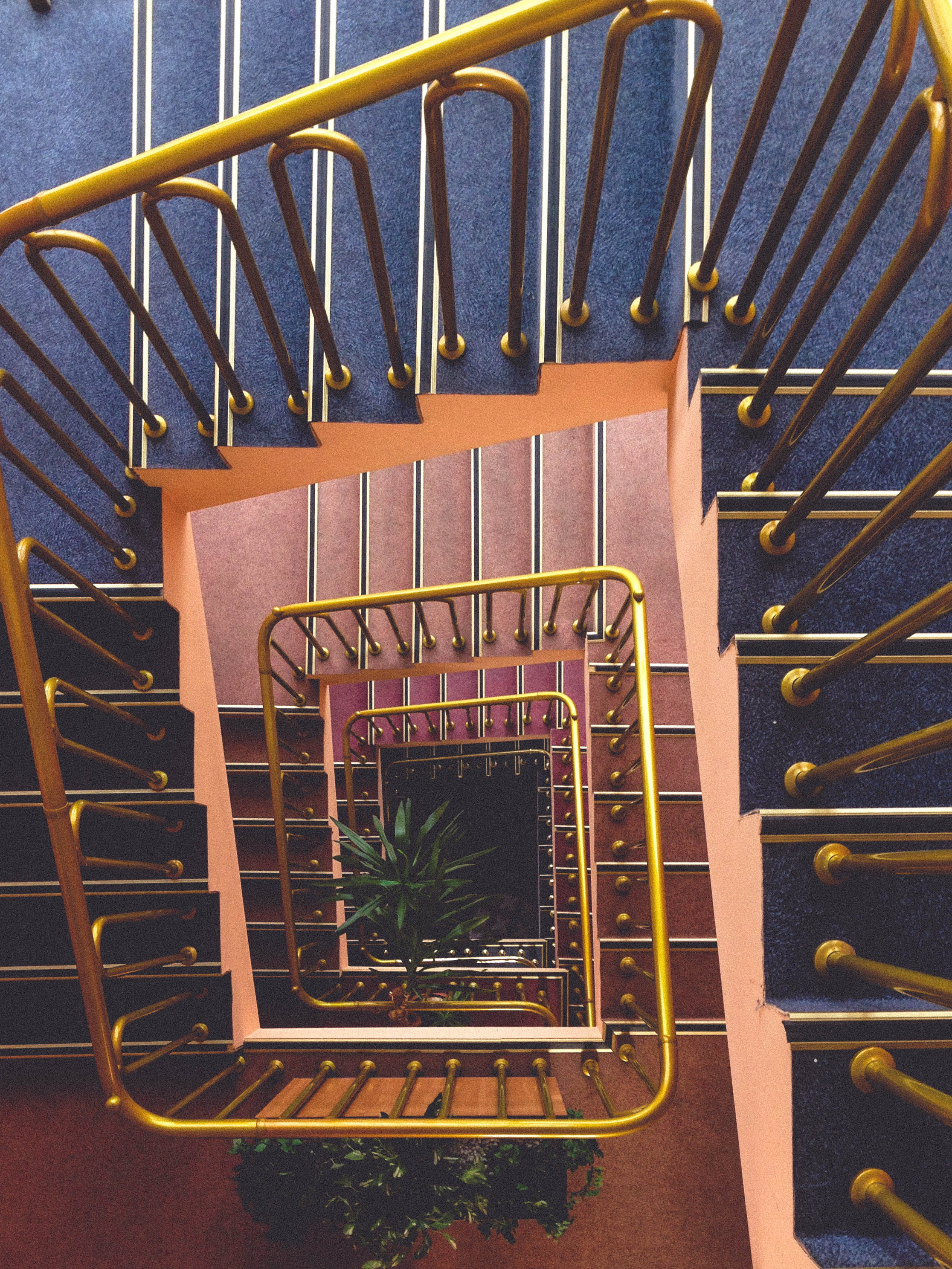 circular stairway, spiral, directly above, steps and staircases, high angle view, view, no people, brass, vintage, yellow, nature, downstair, bannister, Phone HD Wallpaper