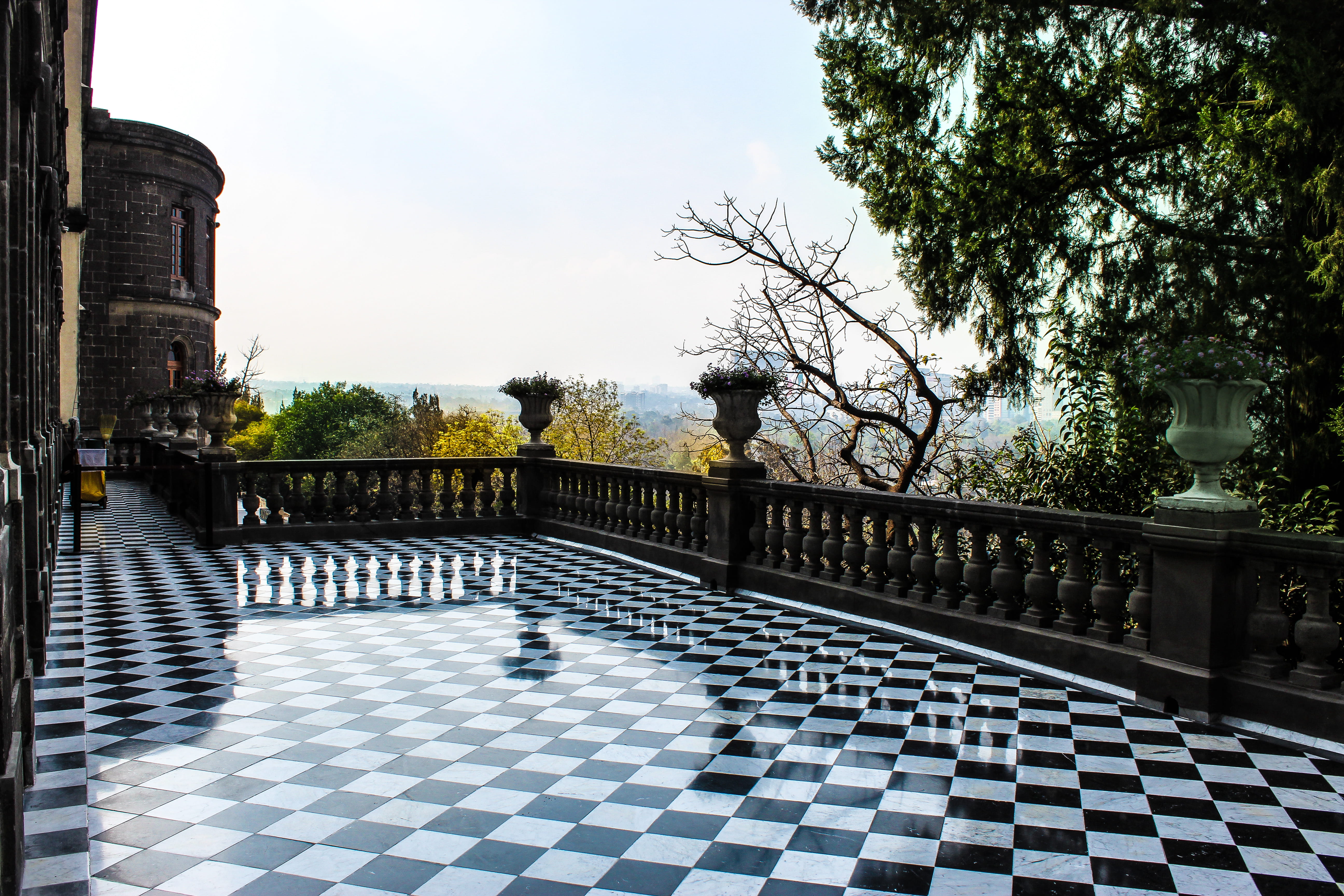 footpath, balcony, history, outdoors, tiled floor, pattern, the past, flooring, tile, sunlight, balustrade, 5K, built structure, day, architecture, no people, HD Wallpaper
