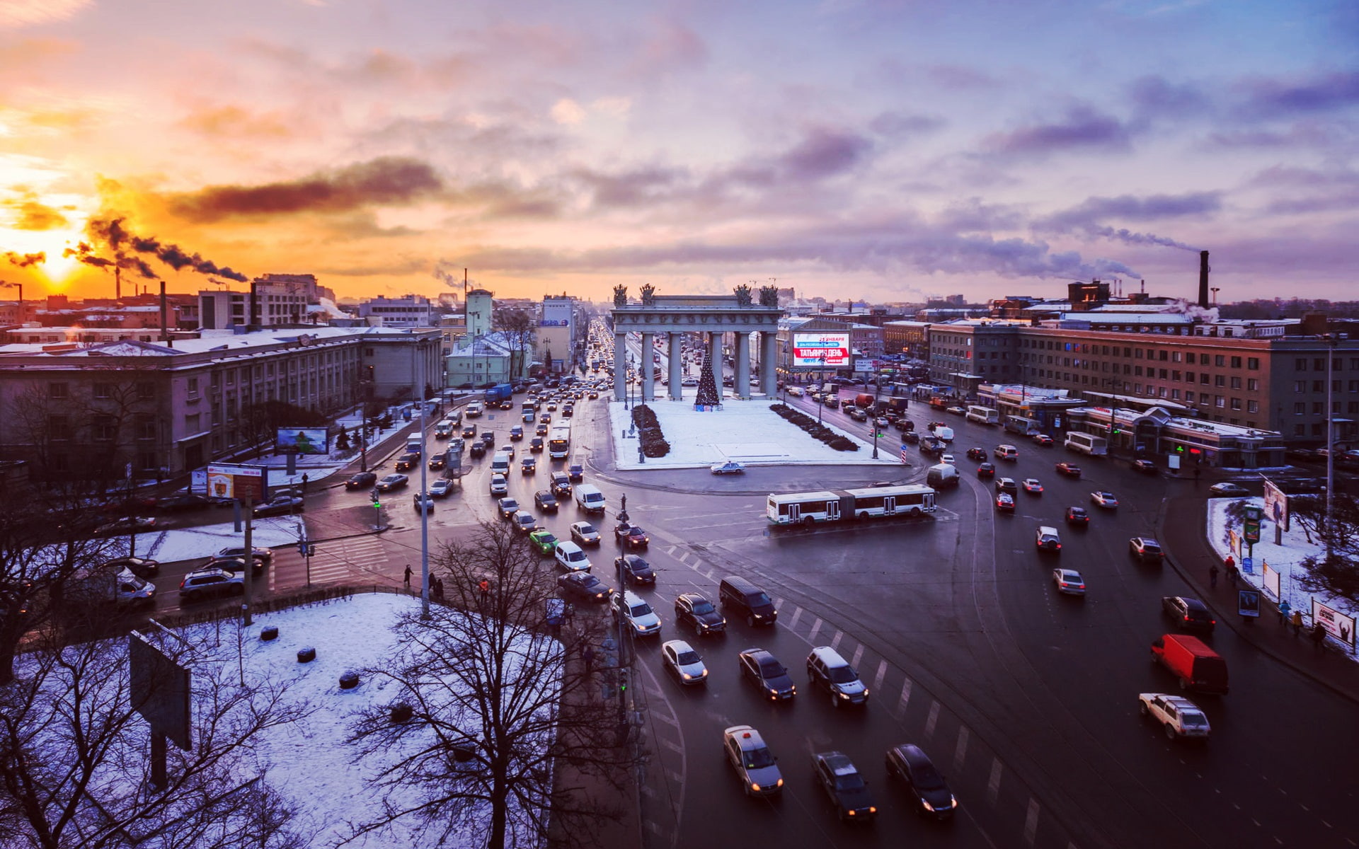 Sunset, Street, Petersburg, 1080P, st, Traffic, Buildings, Russia, HD Wallpaper