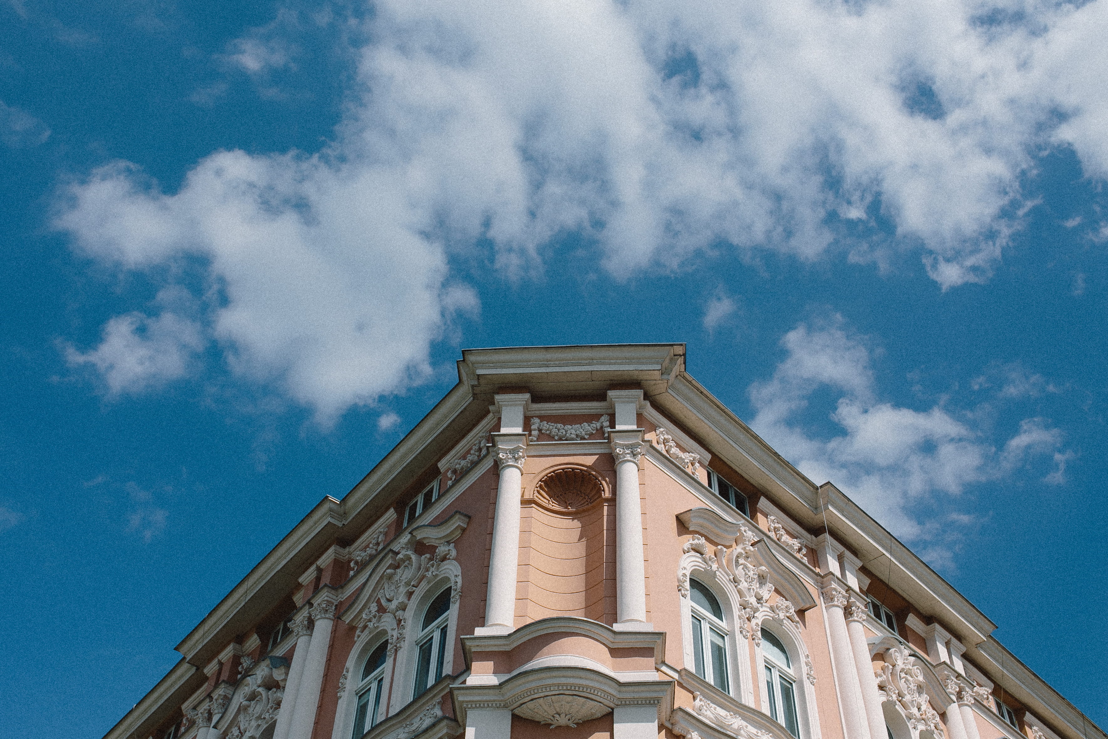 buildings, facade, day, window, cloud - sky, building, low angle view, residential district, old town, City, 2K, Poland, no people, vintage, building Exterior, HD Wallpaper