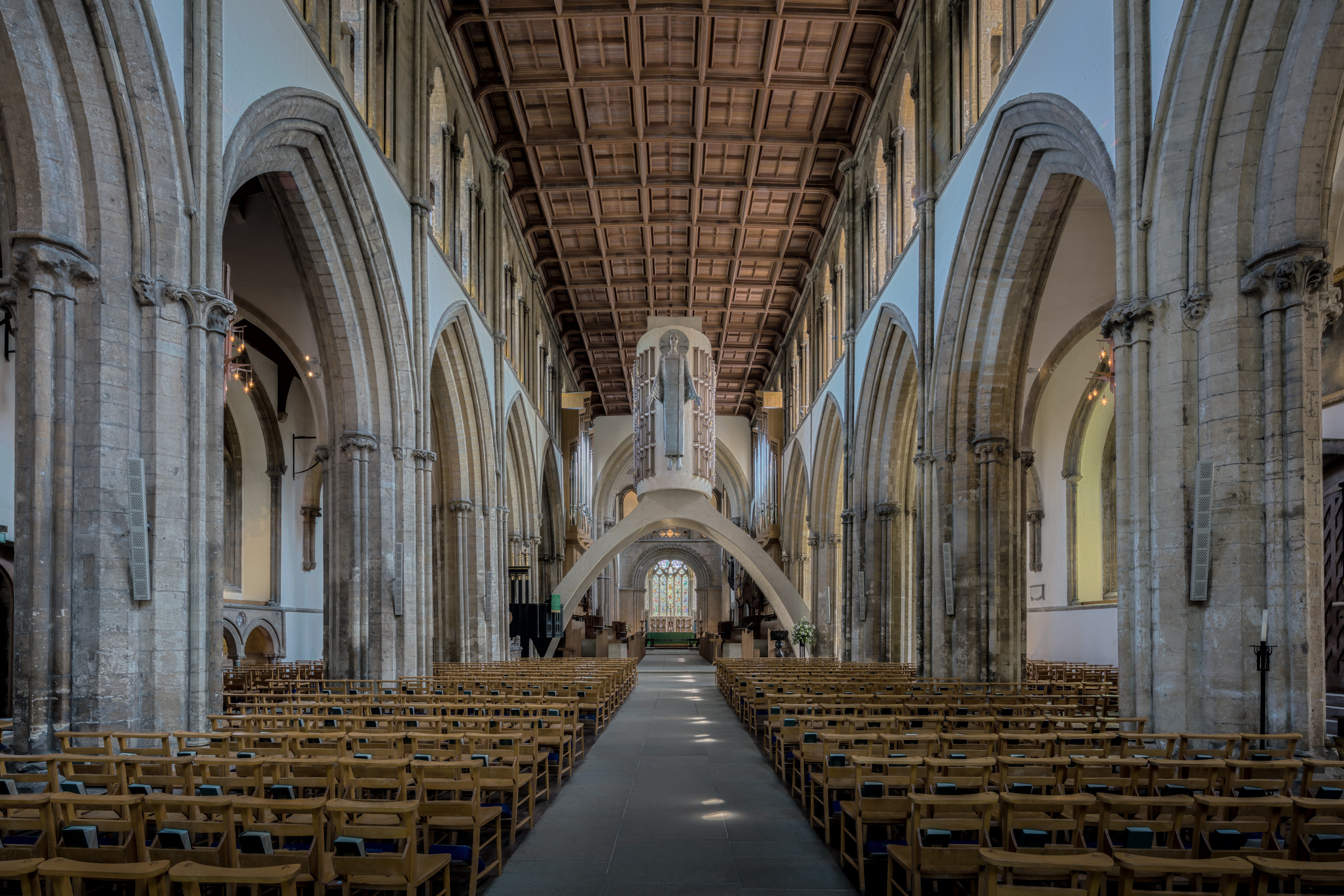 gothic style, cardiff, llandaff cathedral, beautiful, building, no people, interiors, ceiling, arch, old, architecture, historic, llandaff, religion, place of worship, HD Wallpaper