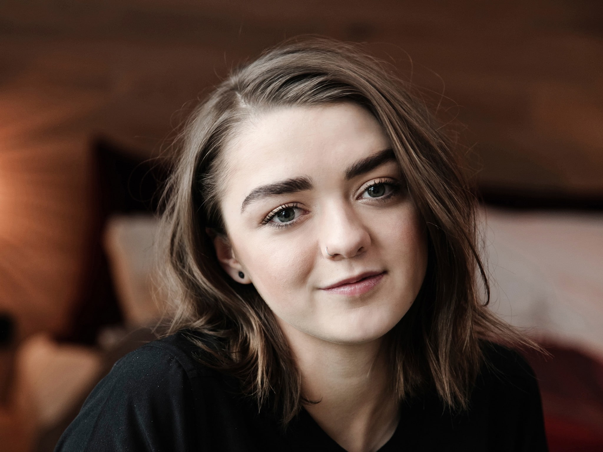 1080P, face, green eyes, brunette, women, celebrity, looking at viewer, Maisie Williams, HD Wallpaper