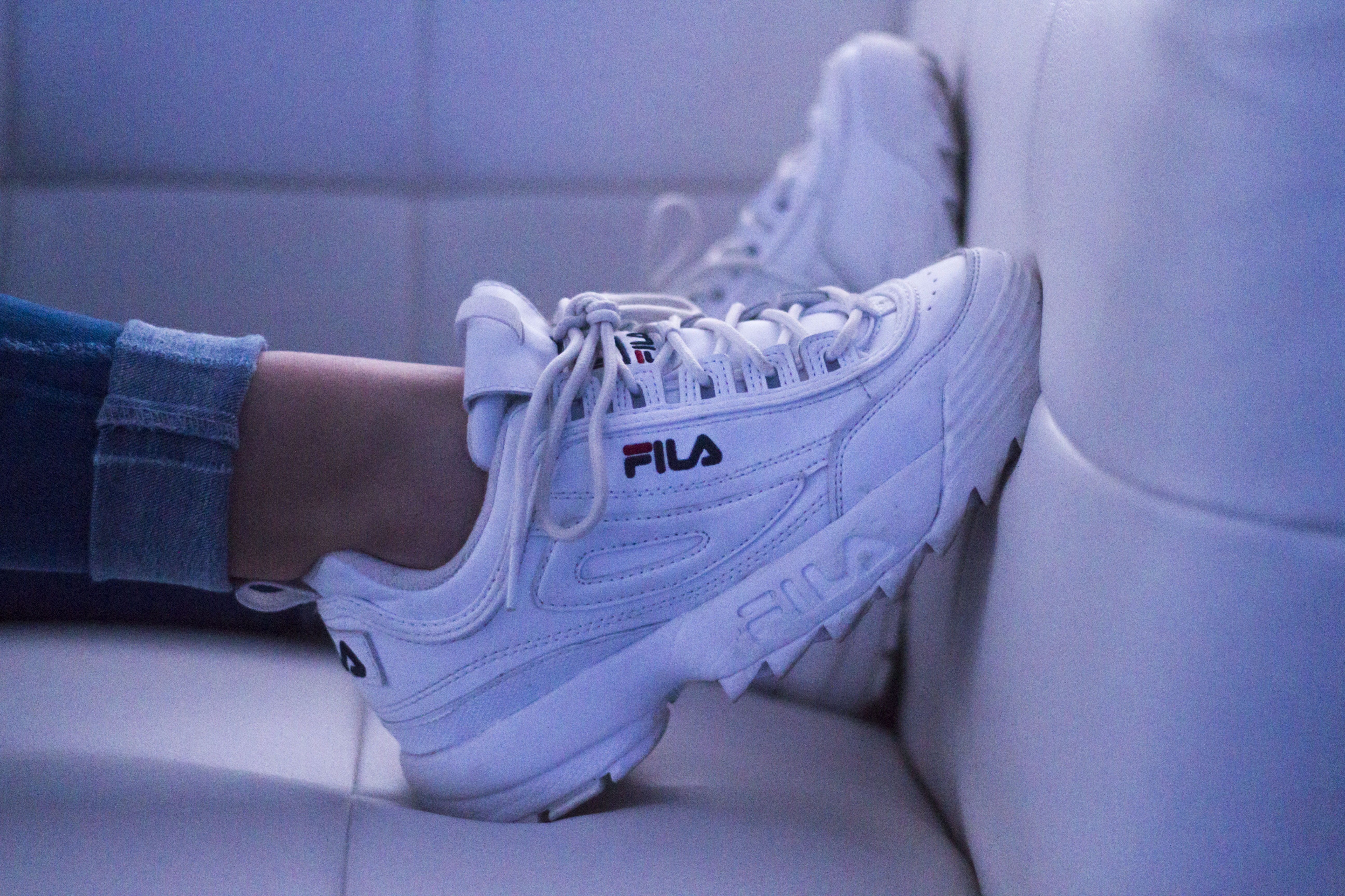 5K, woman, indoors, wearing, fila, white, low section, fashion, one person, trainers, sneakers, offspring, running, human leg, healthcare and medicine, HD Wallpaper