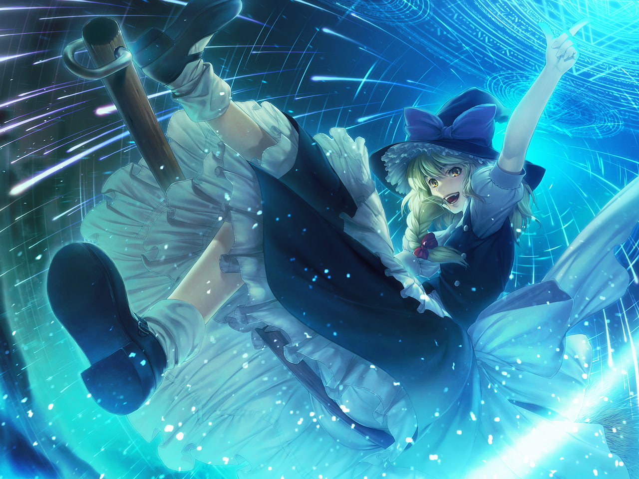 marisa, blue, cartoon/comic, kirisame, anime, hd, touhou, 720P, HD Wallpaper