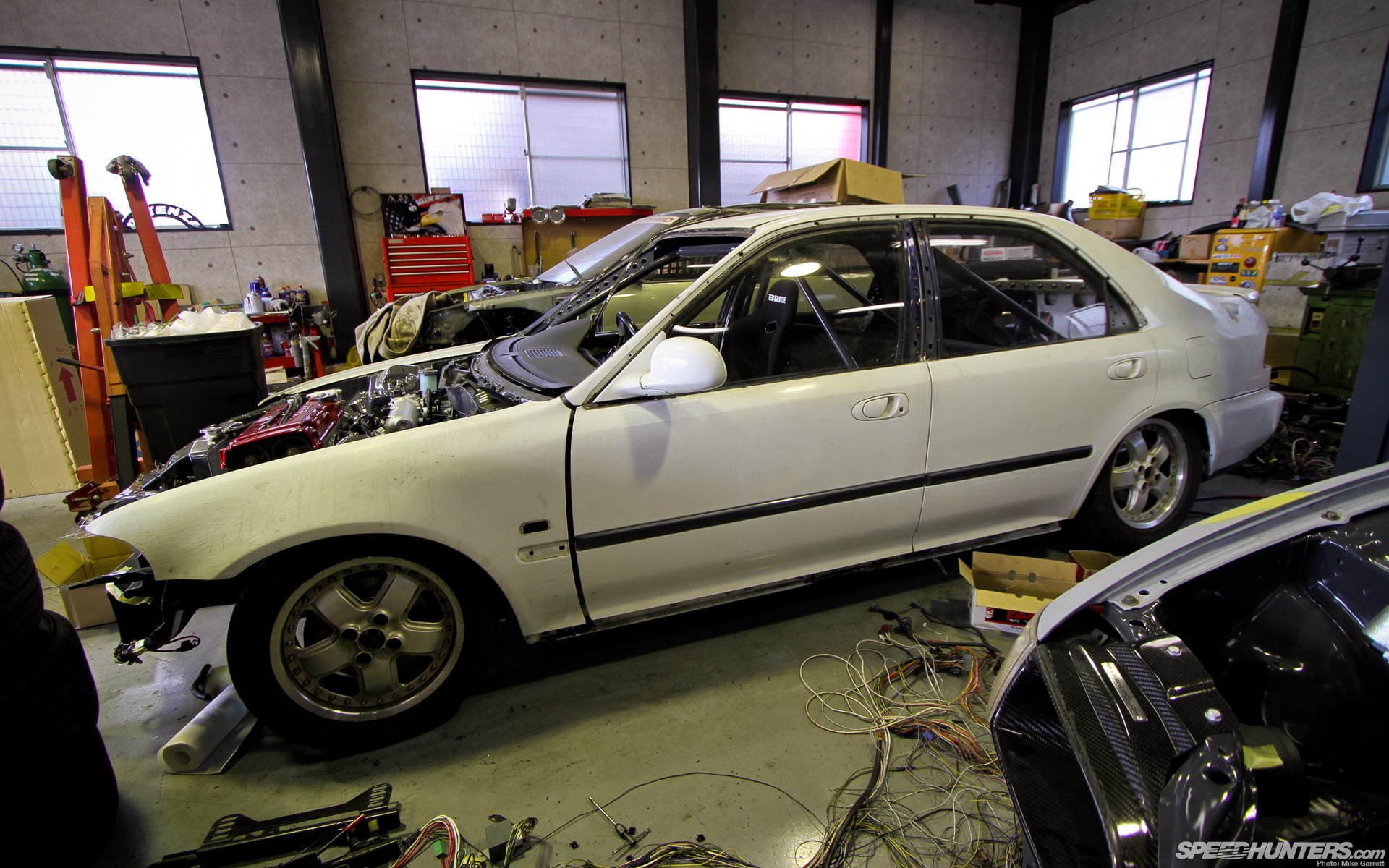 garage, shop, sedan, hd, civic, white, honda, 1080P, cars, HD Wallpaper