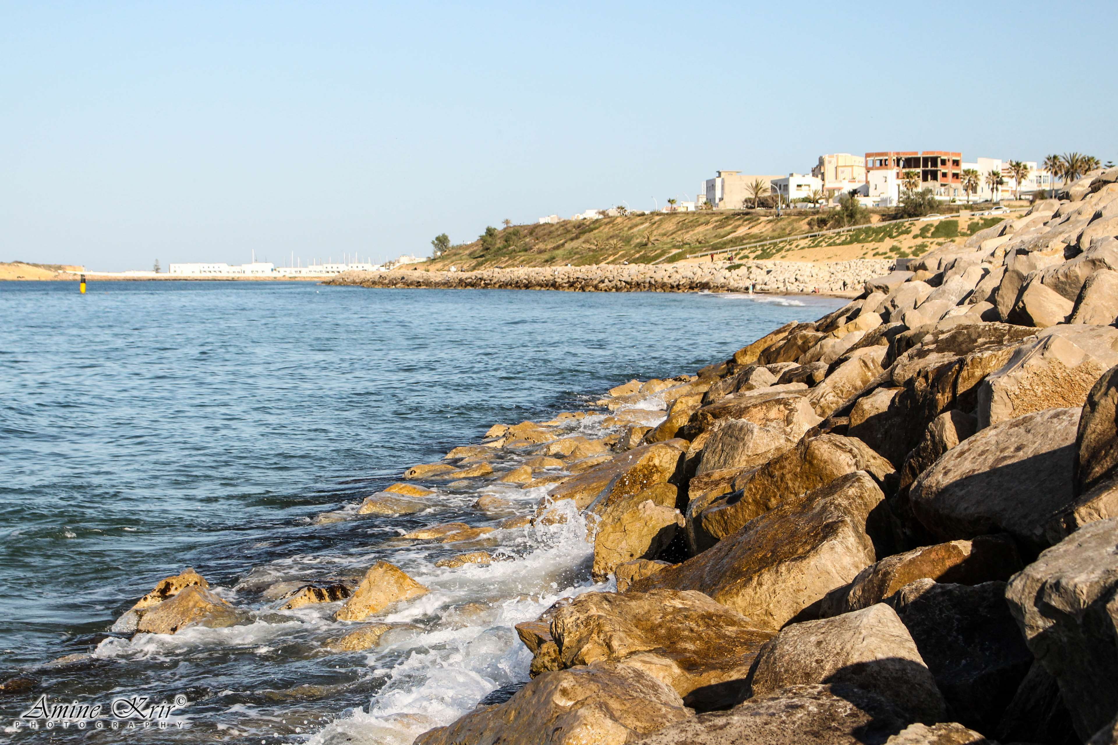 outdoors, rock, building exterior, day, scenics - nature, clear sky, built structure, beach, water, falaise, sunlight, 4K, tunisia, landscape, groyne, HD Wallpaper